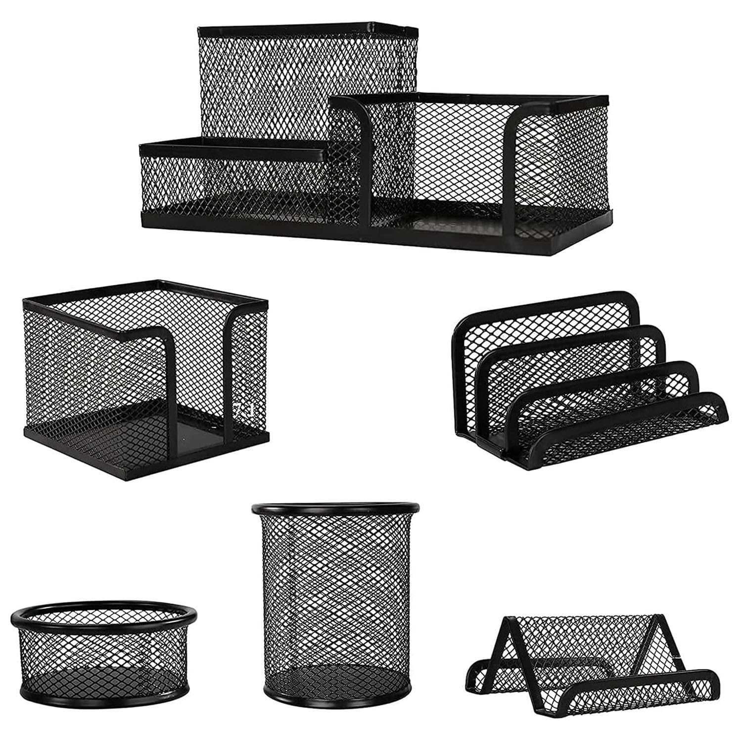 Joyzzz Mesh Desk Organizer Set, 6 Piece Desk Organizer Set, Metal Office Supplies Organizer, Easy to Clean Desk Accessories Set for Pens, Paper Clips, Sticky Notes, Small Object Storage