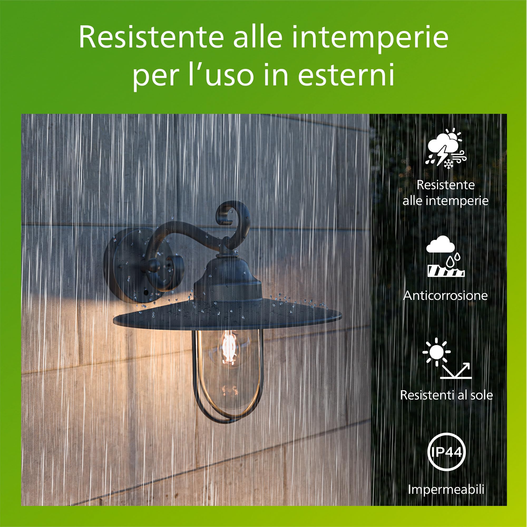 Philips Pasture Applique LED, Lampada da Esterno, Resistente a Intemperie IP44, Durevole, Alluminio, Design Classico, Nero, Lampadina E27 Venduta Separatamente
