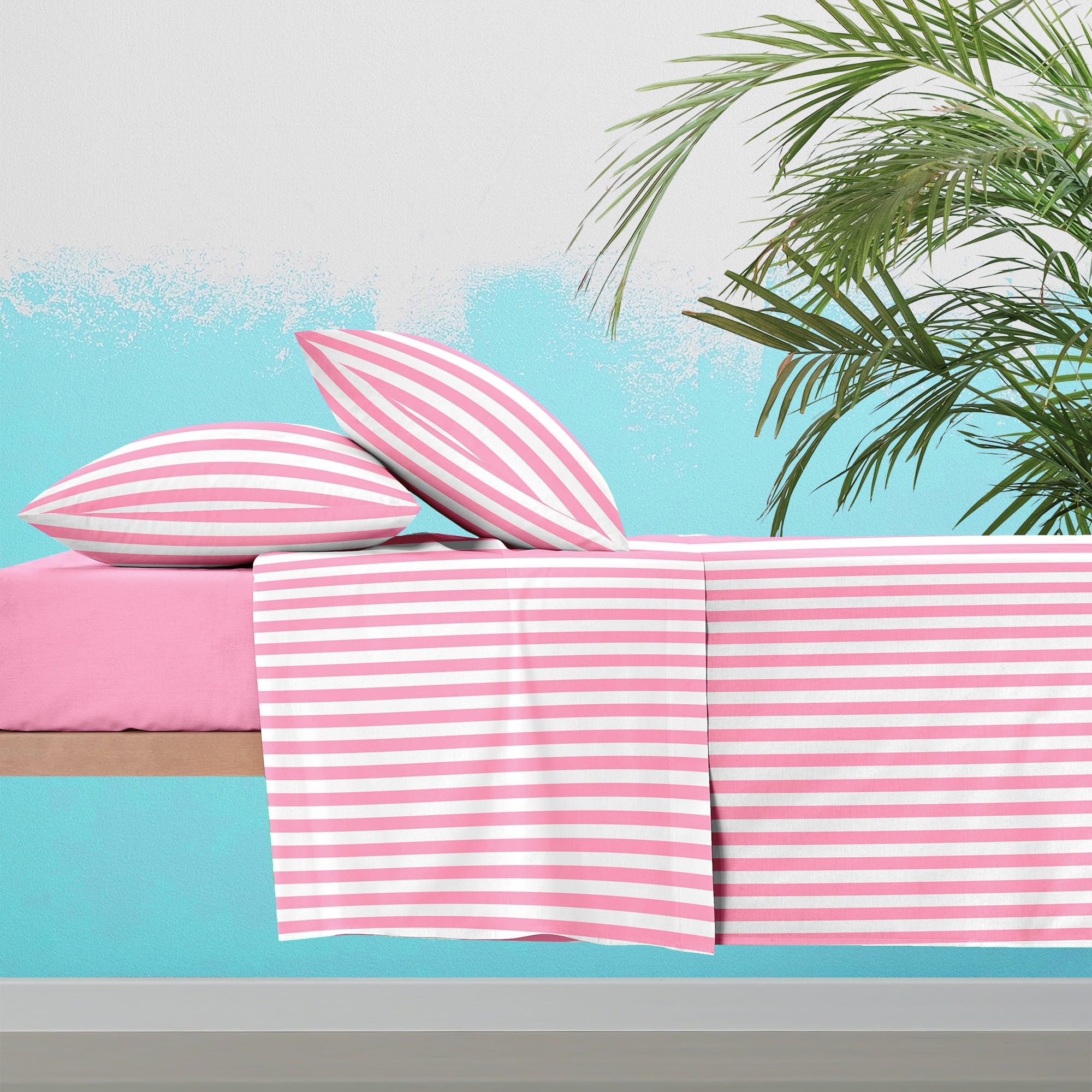Ruggeri - Completo Letto - 100% Morbida Microfibra di Alta Qualità | 2 Federe 50x80cm + 1 Lenzuolo con Angoli 170x200cm + 1 Lenzuolo Sopra 240x280cm - Collezione Beat (Righe Rosa, Matrimoniale)