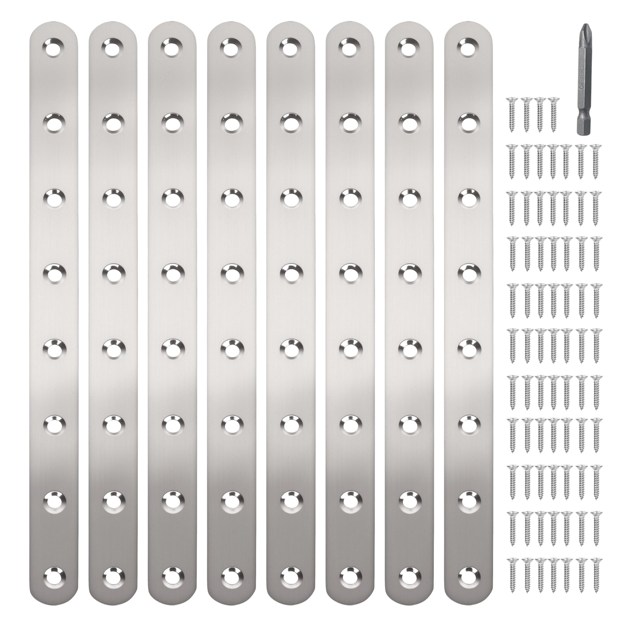 8 Pack Straight Brace,Flat Brace 9.7” x 0.75”,Stainless Steel Flat Metal Braces,Repair Bracket with Screws
