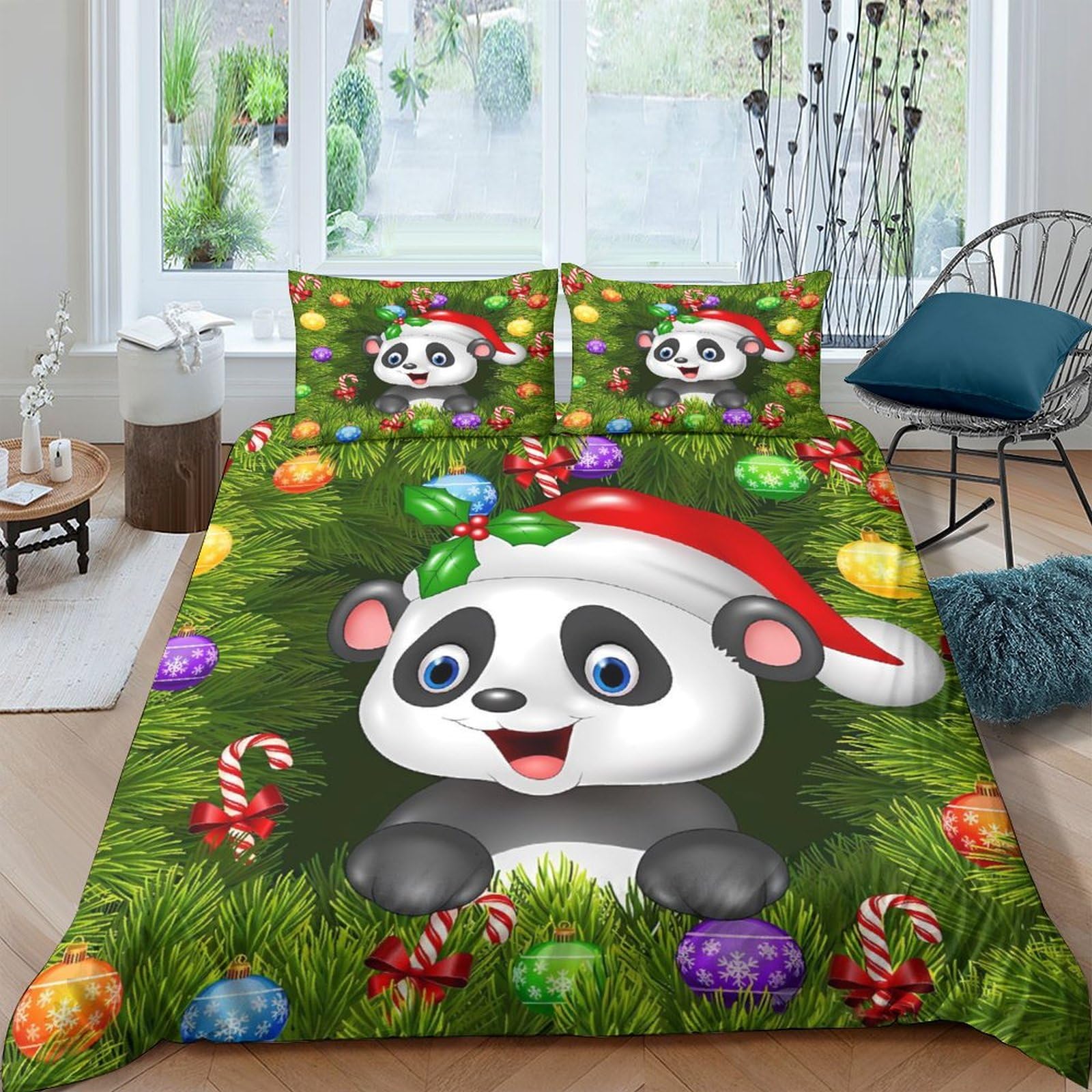 Housse de couette panda de Noël 3D pour réchauffer l'ambiance de la chambre