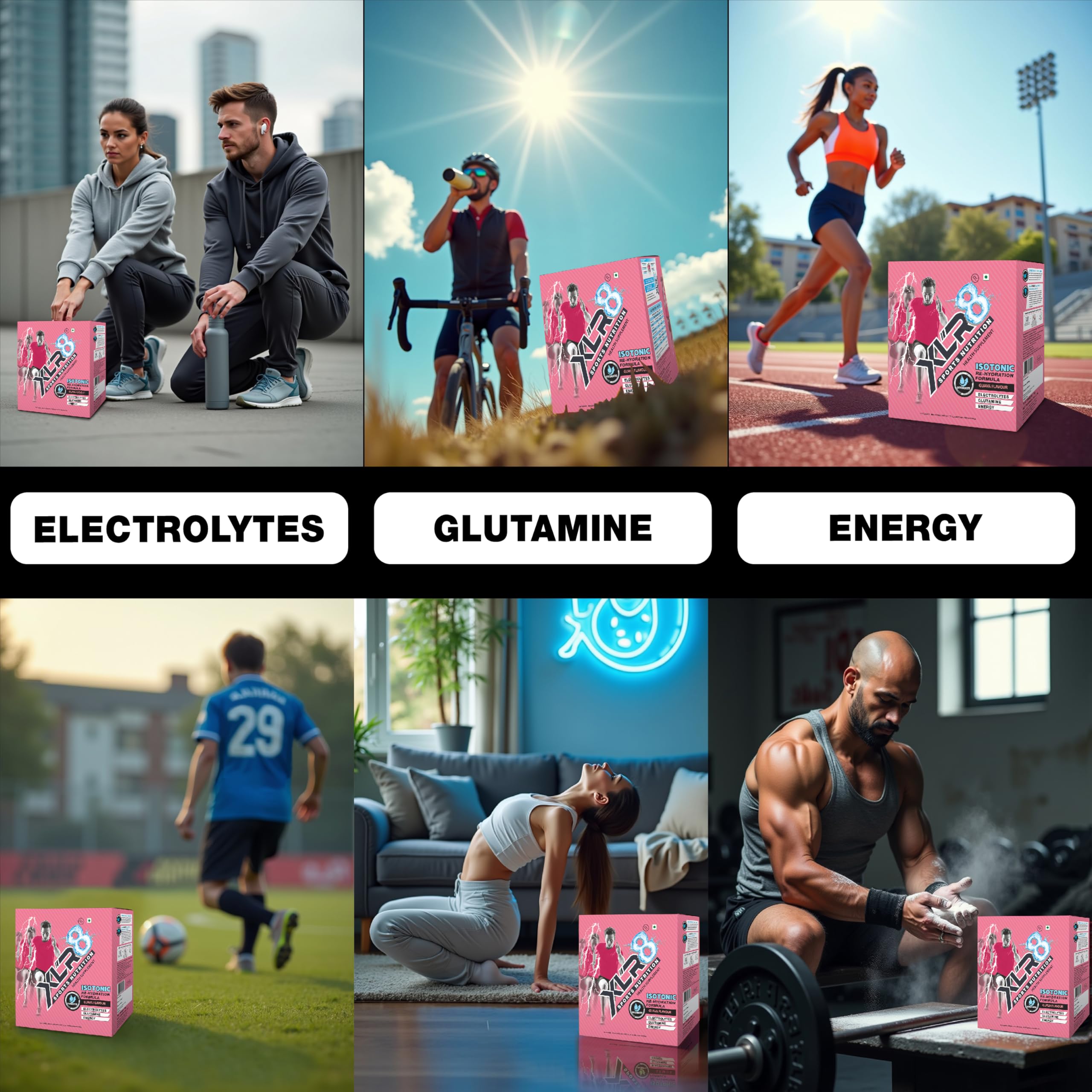 XLR8 Electrolytes Powder 1 Kg (30 Servings) | High Performance Isotonic Sports Hydration & Energy Drink Mix with Sodium, Potassium, Magnesium, Glucose & Glutamine | Instant Rehydration for Workout, Running & Endurance |Guava 4