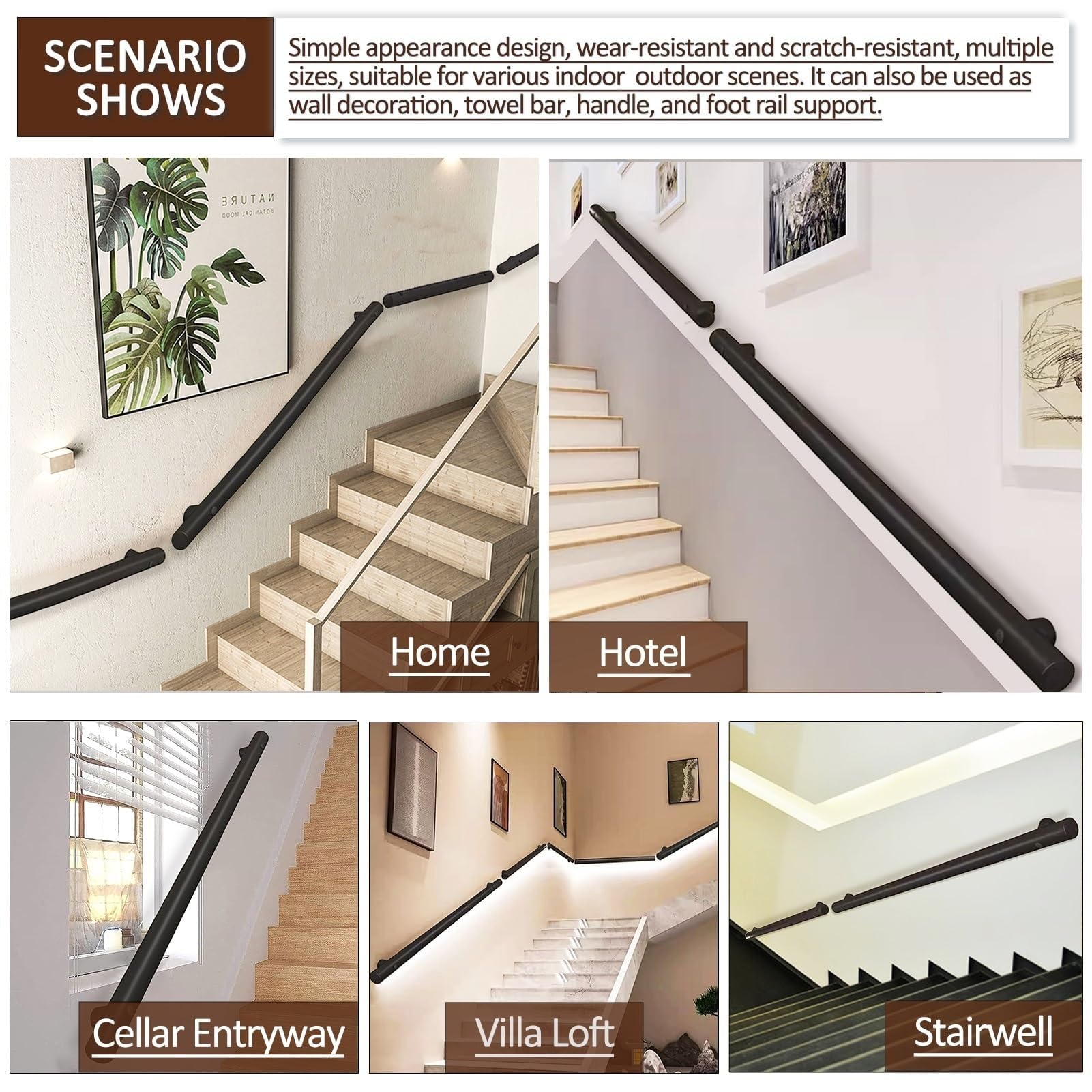 Pasamanos Pared Pasamanos De Acero For Escaleras Interiores, Kit De Soporte For Barandilla De Mano For Montaje En Pared, Varilla De Soporte(3.3ft/100cm)