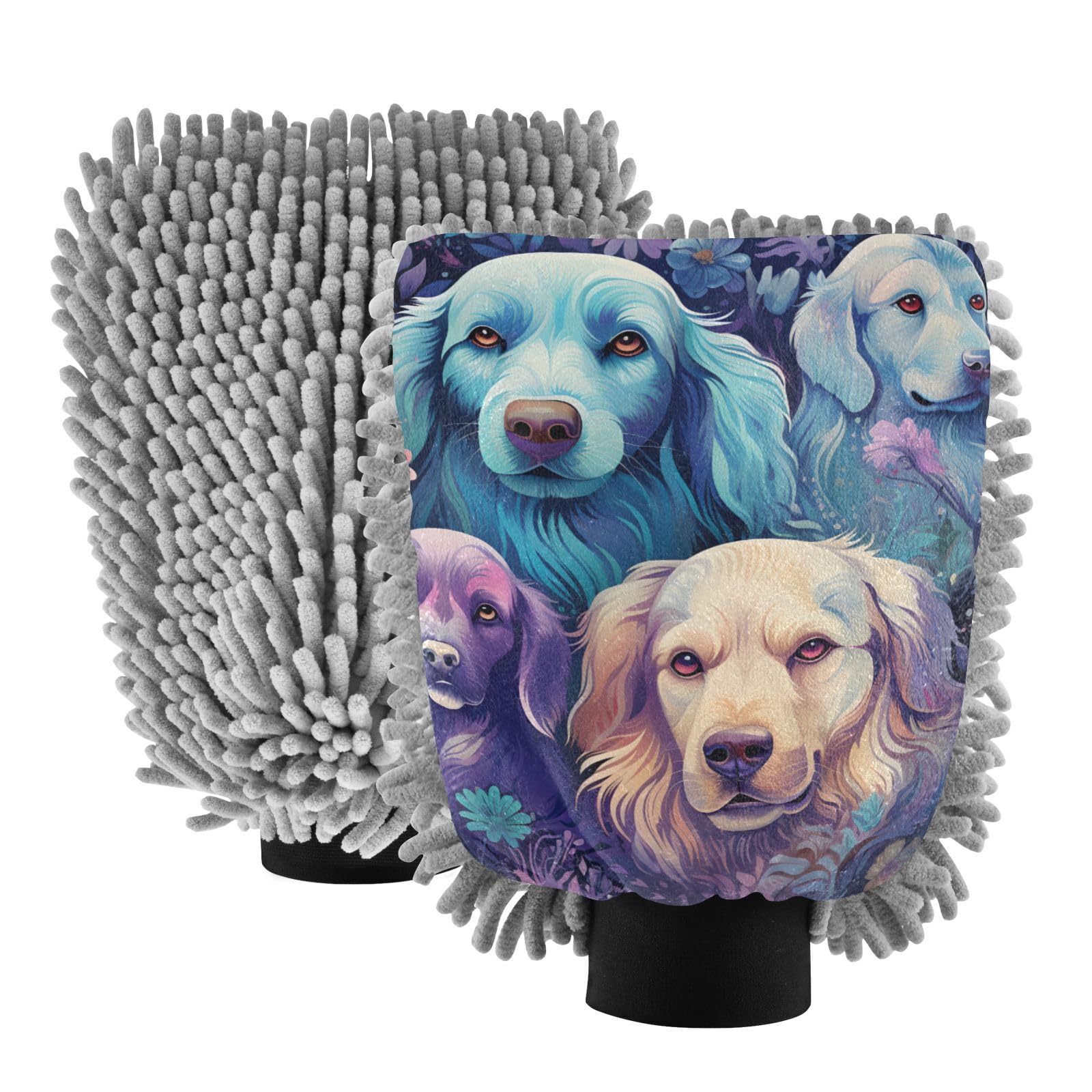 IOACIY Absorbent Microfiber Car Wash Drying Mitts, 2 Pack, Scratch-Free & Lint-Free, Rich Foam, Highly Absorbent, Double Sided, Wash Mitt Perfect for Car Washing, L, Cute Dog (4)