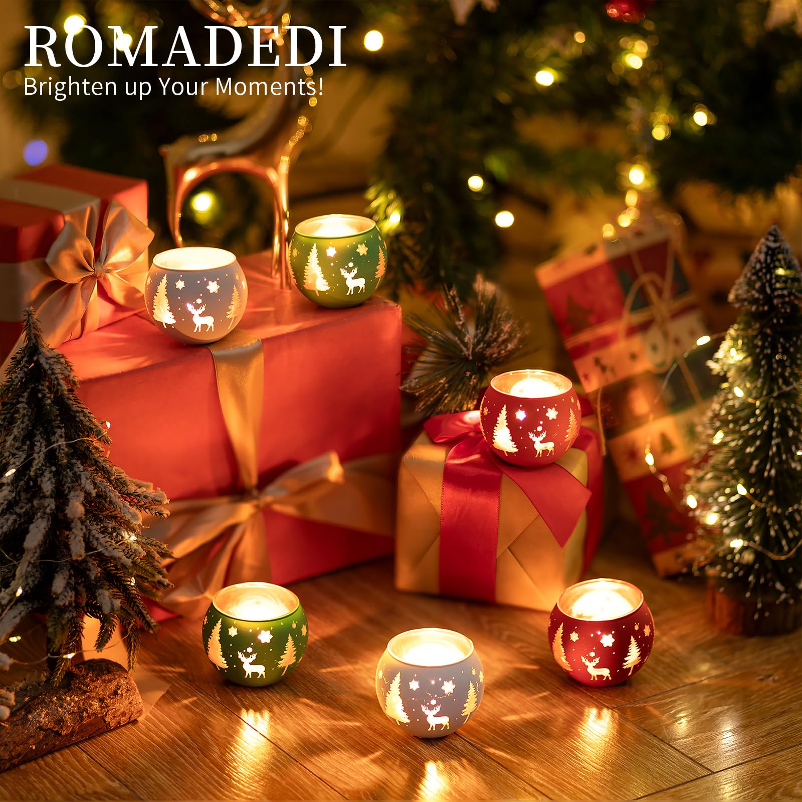Romadedi Juego de 6 portavelas votivos para decoración de Navidad, portavelas de cristal, luz de té, café, mesa de cena, centro de mesa, decoración de Navidad, hogar, fiesta, vacaciones