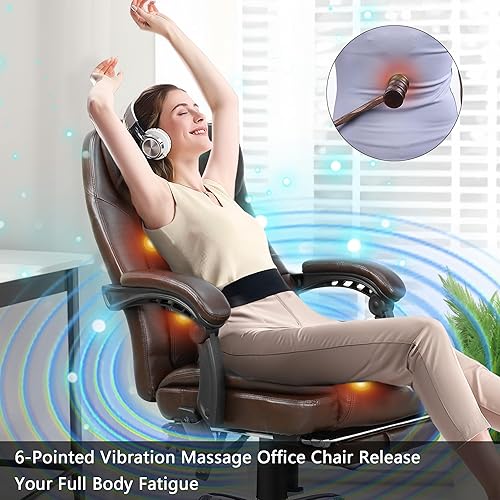 Miniatura 3 de NOBLEMOOD Silla de oficina de masaje de 6 puntos, silla de oficina ejecutiva calentada con función de masaje vibratorio, silla de oficina reclinable