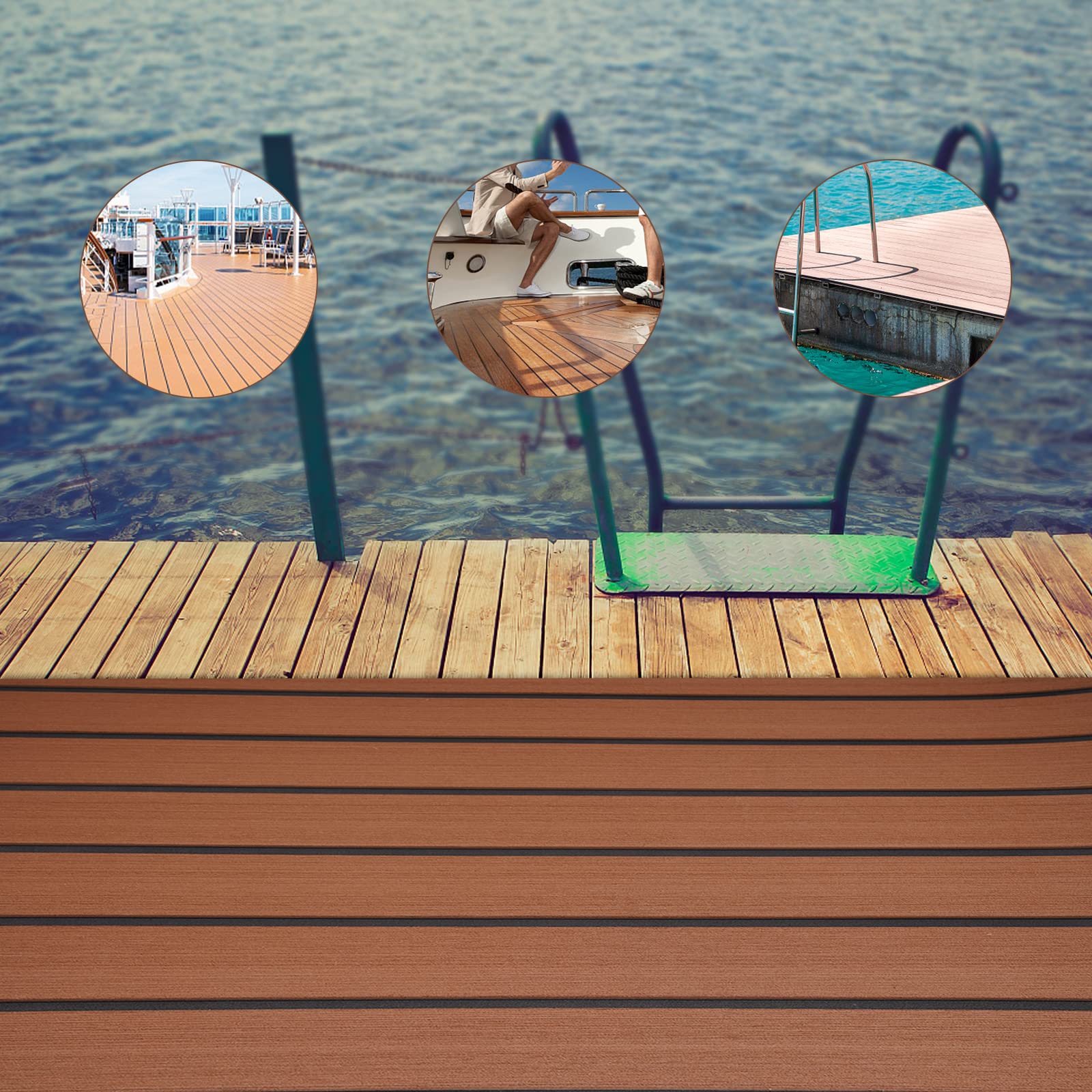 Tappetino in schiuma per yacht e barche, tappetino in schiuma BoatFloor Decking Pad in legno di teak antiscivolo, autoadesivo, in EVA, teak EVA, 269 x 89 cm, marrone con strisce nere
