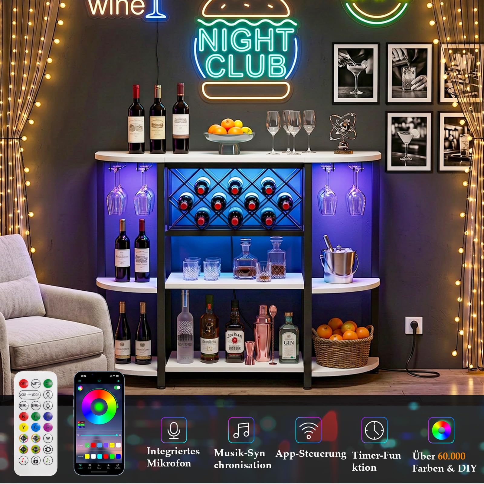 Homieasy Barschrank Mit LED RGB Und Steckdose