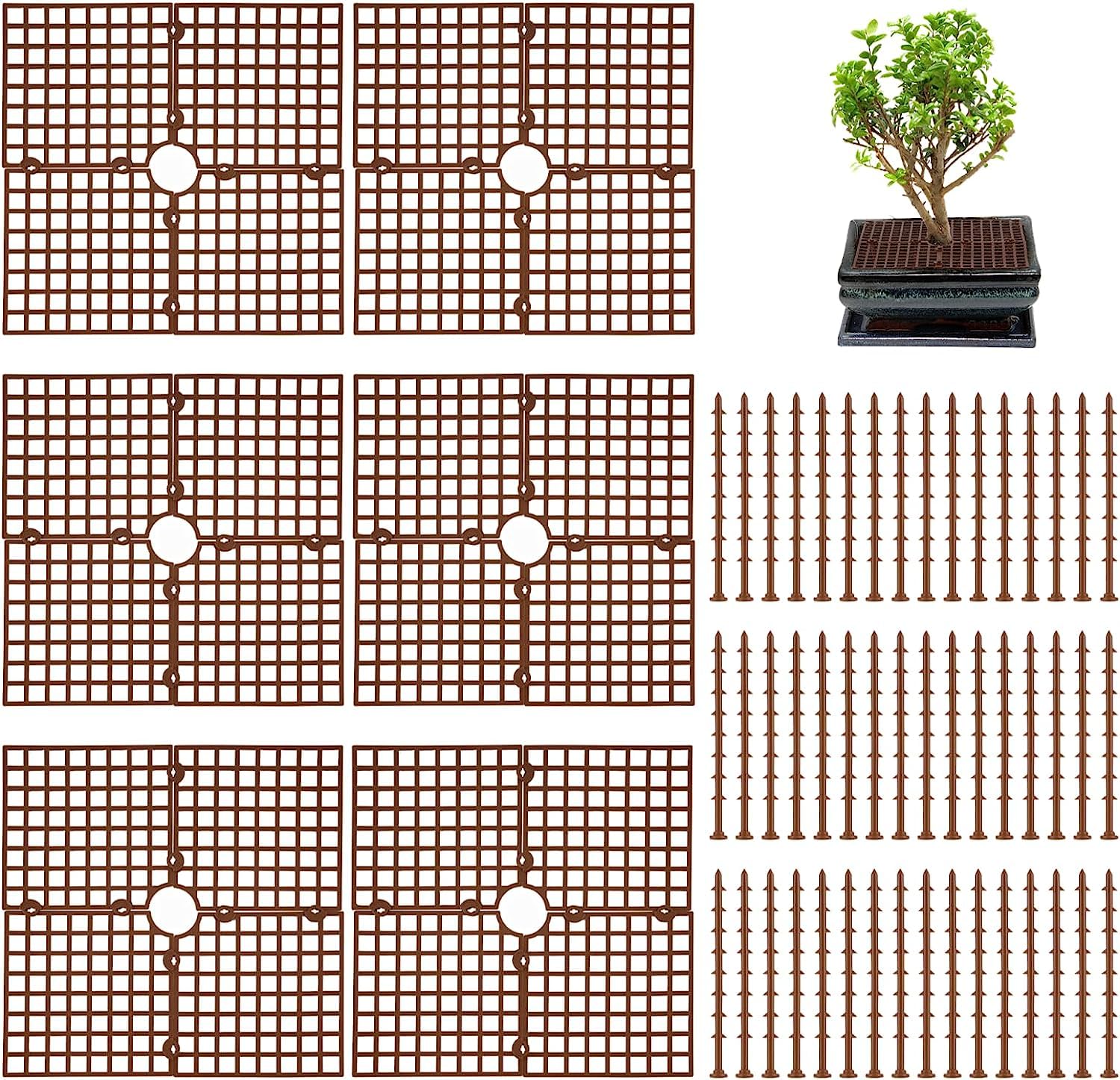 Excefore6 Pcs Plant Pot Soil Grid, 11.8 Inch Flower Pot Grid, Plant Soil Protector Covers with Stakes, Plant Pot Grid Cat Digging Stopper, Baby Safety Plant Pot Cover for Indoor Outdoor