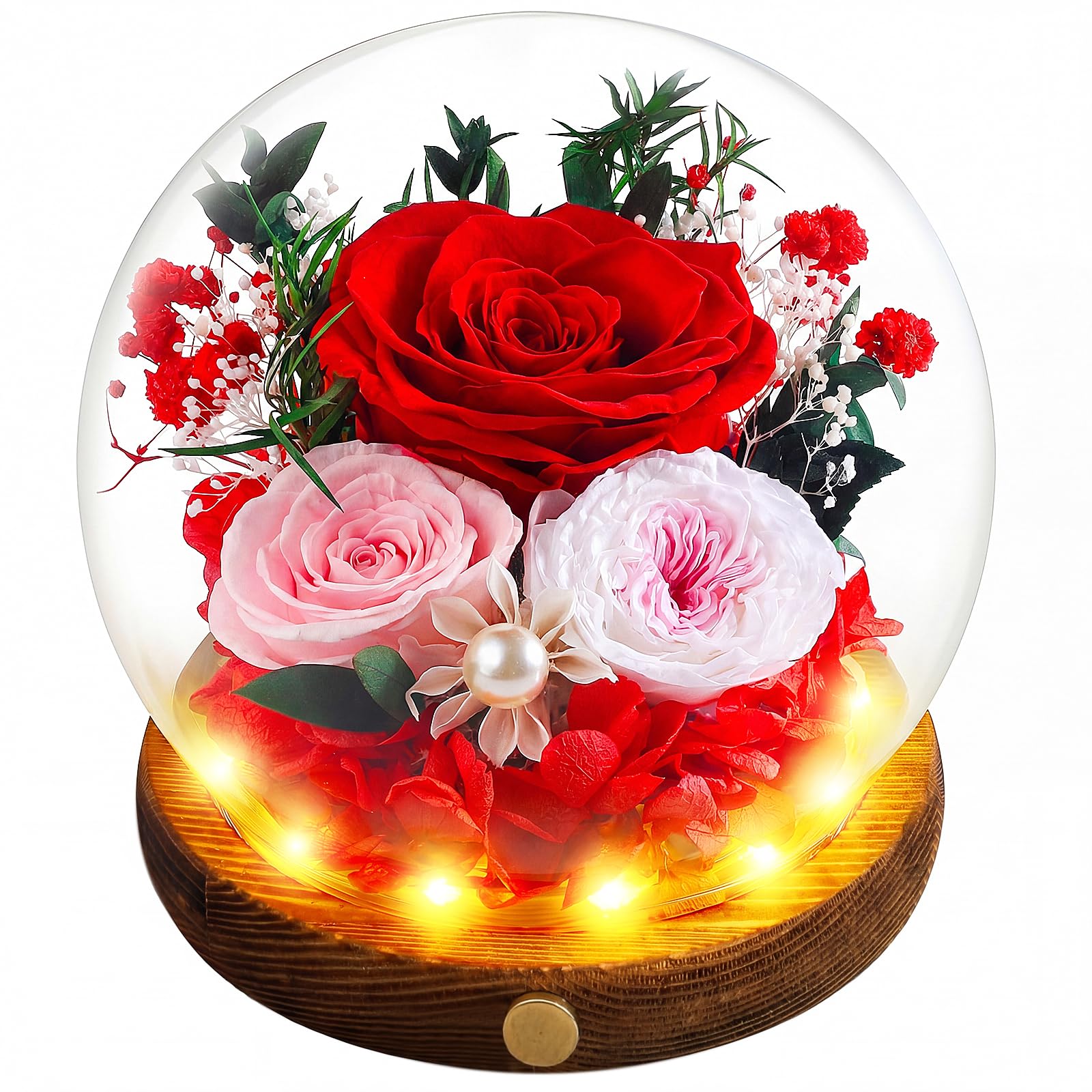 Elover Mother's Day Rose Gifts for Women,Preserved Eternal Rose in Glass Dome,Real Flowers for Her,Forever Love Thoughtful Miss-You Present for Mum Wife Girlfriend on Birthday (Red)