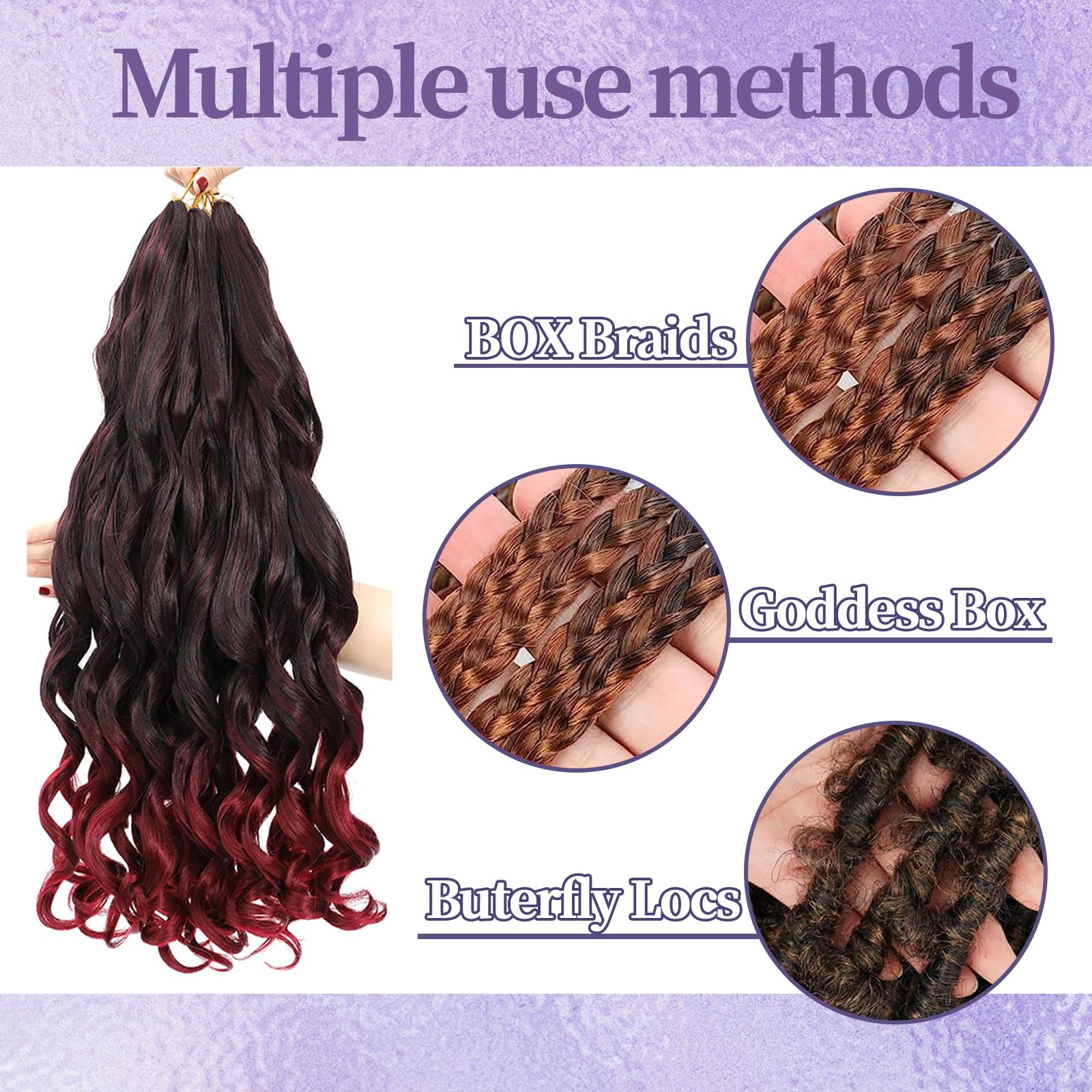 Locescsoc 24 Inch French Curls Braiding Hair 8 Packs Spanish Curly Braids Pre Stretched Loose Wave Soft French Curl Synthetic Braiding Hair Extensions for Women (1B/BUG - Image 4
