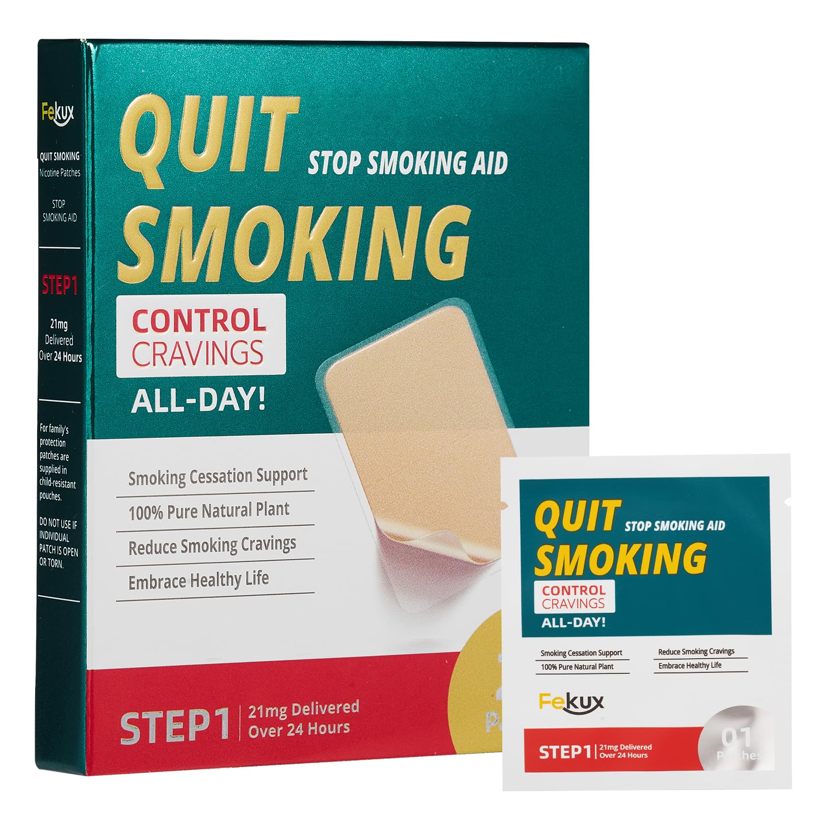Fekux Nicotine Patches Step 1, Quit Smoking Nicotine Patches 21 mg Delivered Over 24 Hours Effective Helps Quit Smoking, 21 Patches Skin Friendly Nicotine Transdermal Patch