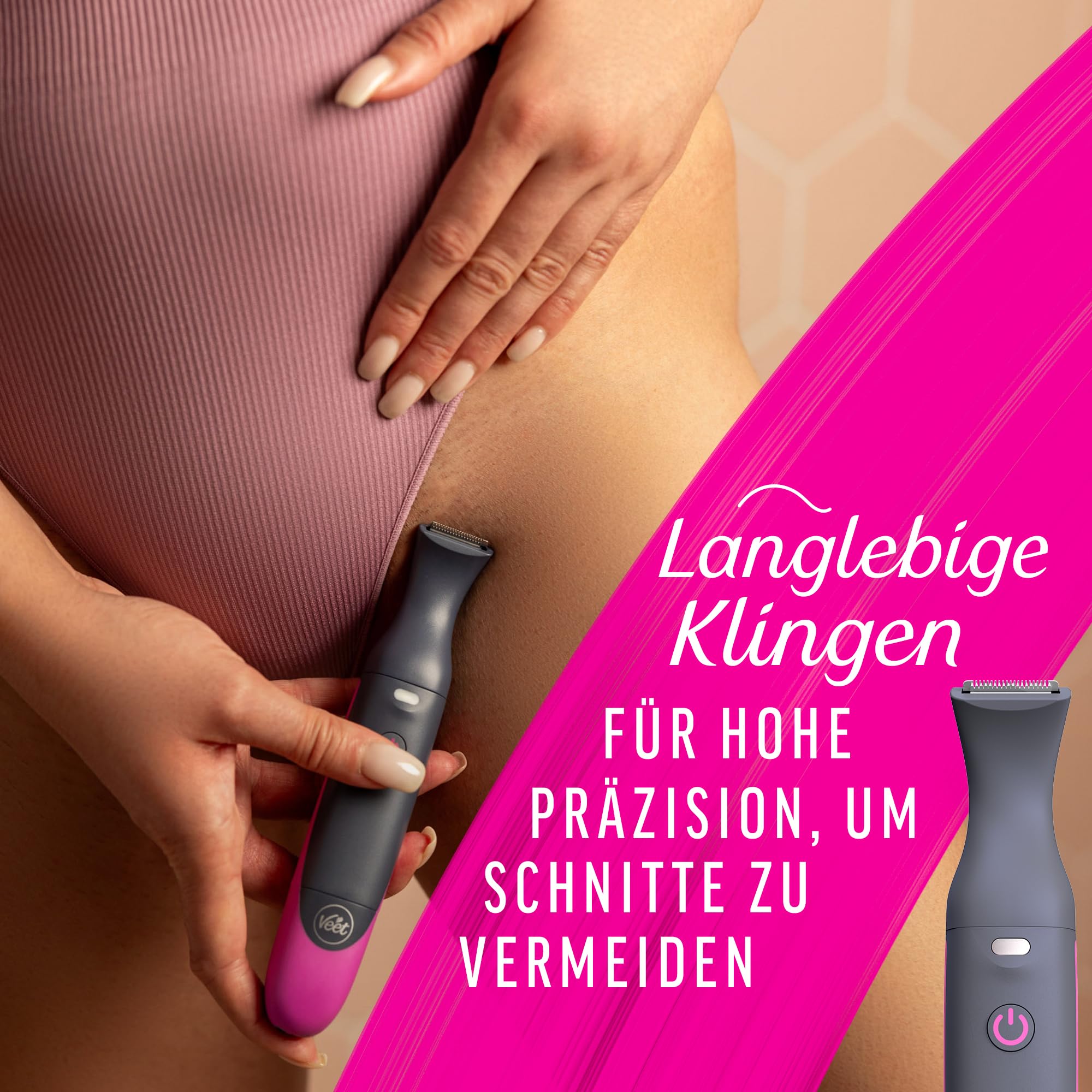 Veet Expert Intimate All-In-One Trimmer - Damen Haartrimmer & Intimrasierer für Gesicht, Augenbrauen, Intimbereich & Achseln - Sanfter Rasierer mit Präzisionsaufsatz für Frauen - Wasserfest