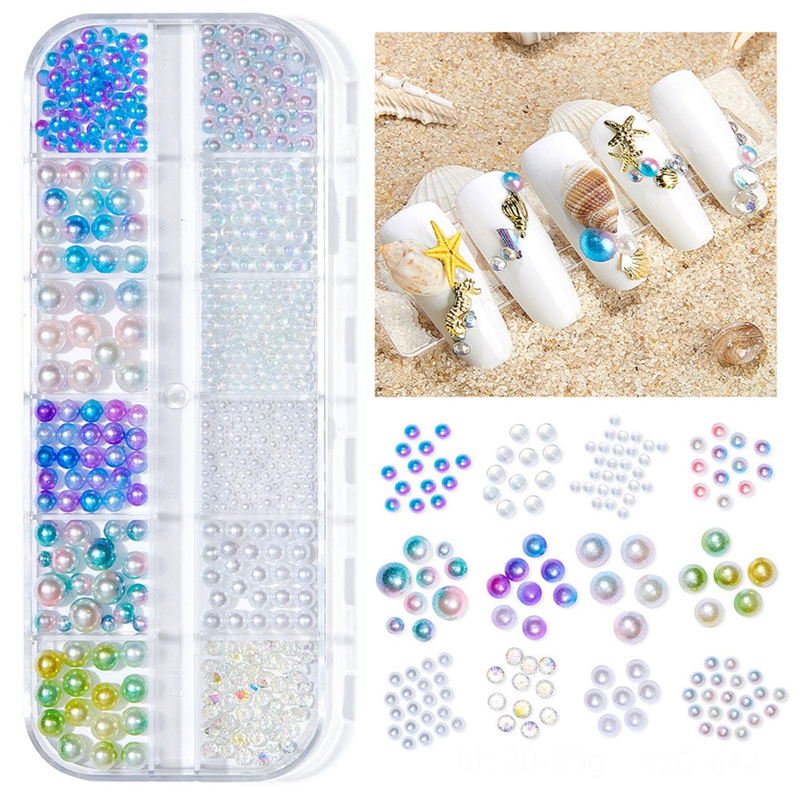 Ocean Themed Nail Charms, 2 Boxes, Shell, Star, Conch, Starfish, Pearl Nail Art Studs & Decorations, Colorful Beads - Image 3