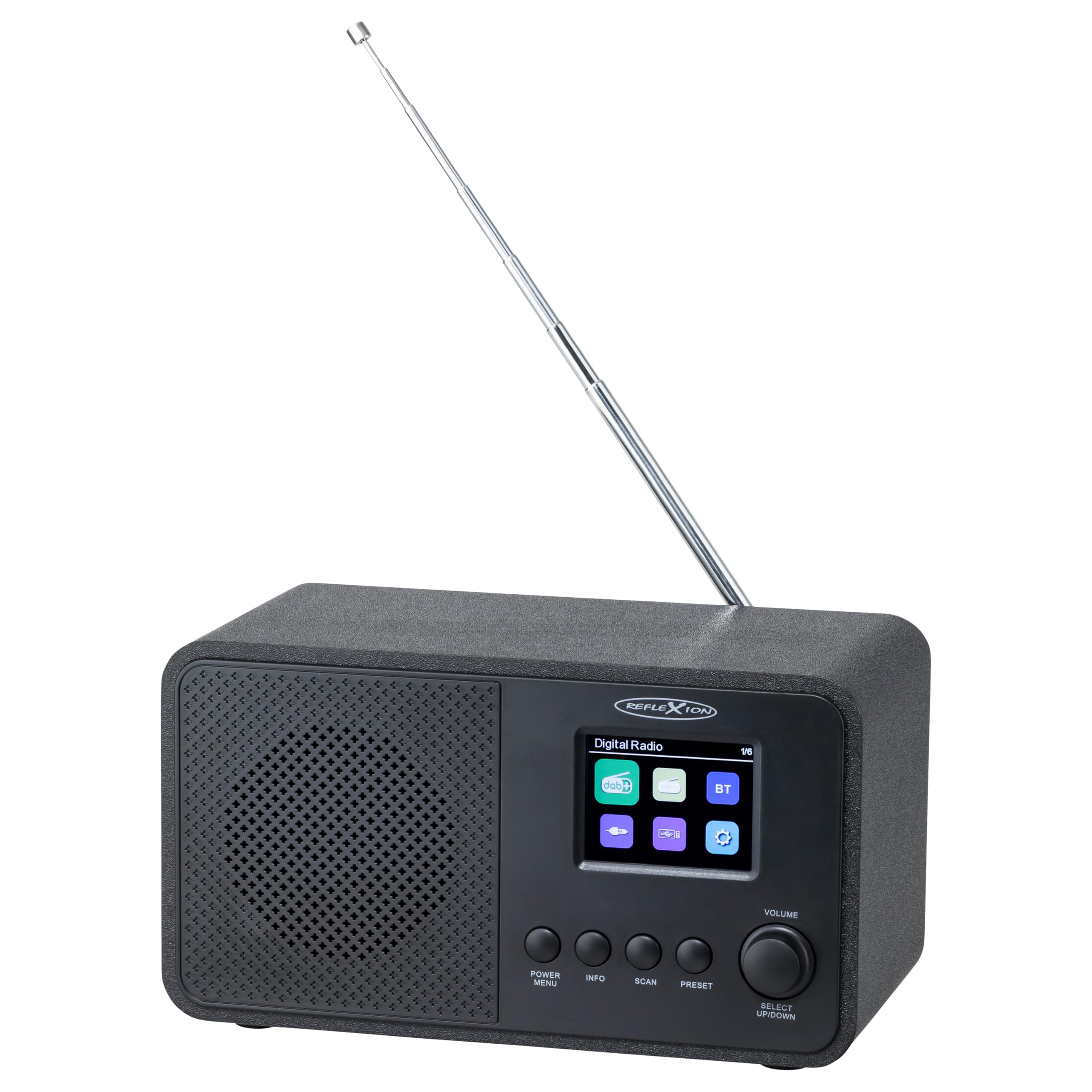 Reflexion Radio DAB+ con Bluetooth, sveglia e display a colori, radio digitale con USB, AUX-IN, antenna telescopica e 40 stazioni memorizzate, potenza musicale da 40 W, display TFT da 2,4", compatto e