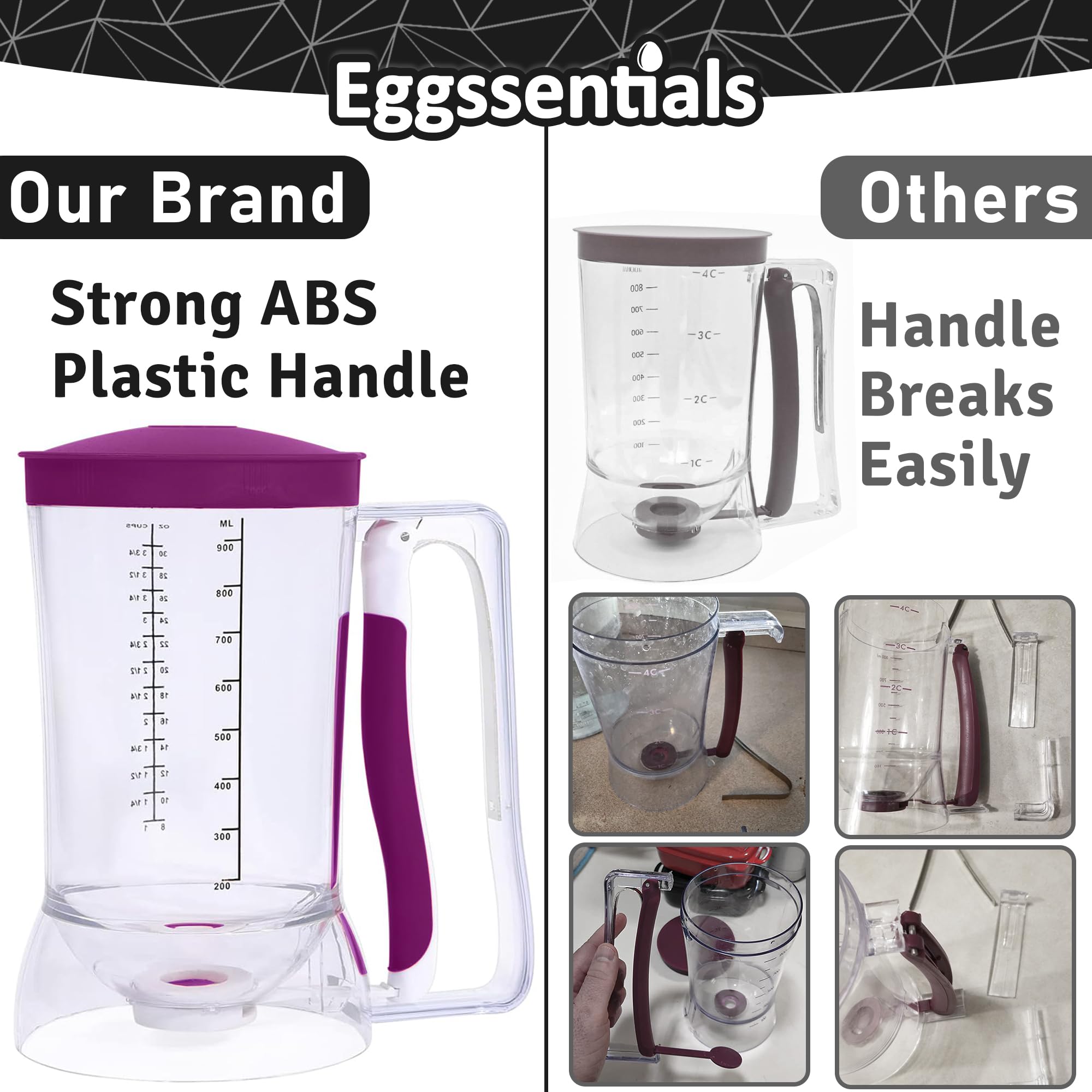 Eggssentials Dispensador de masa sin desorden, mango apretable, cupcakes, gofres y más. Botella dispensadora de panqueques duradera y fácil de verter para hornear suavemente