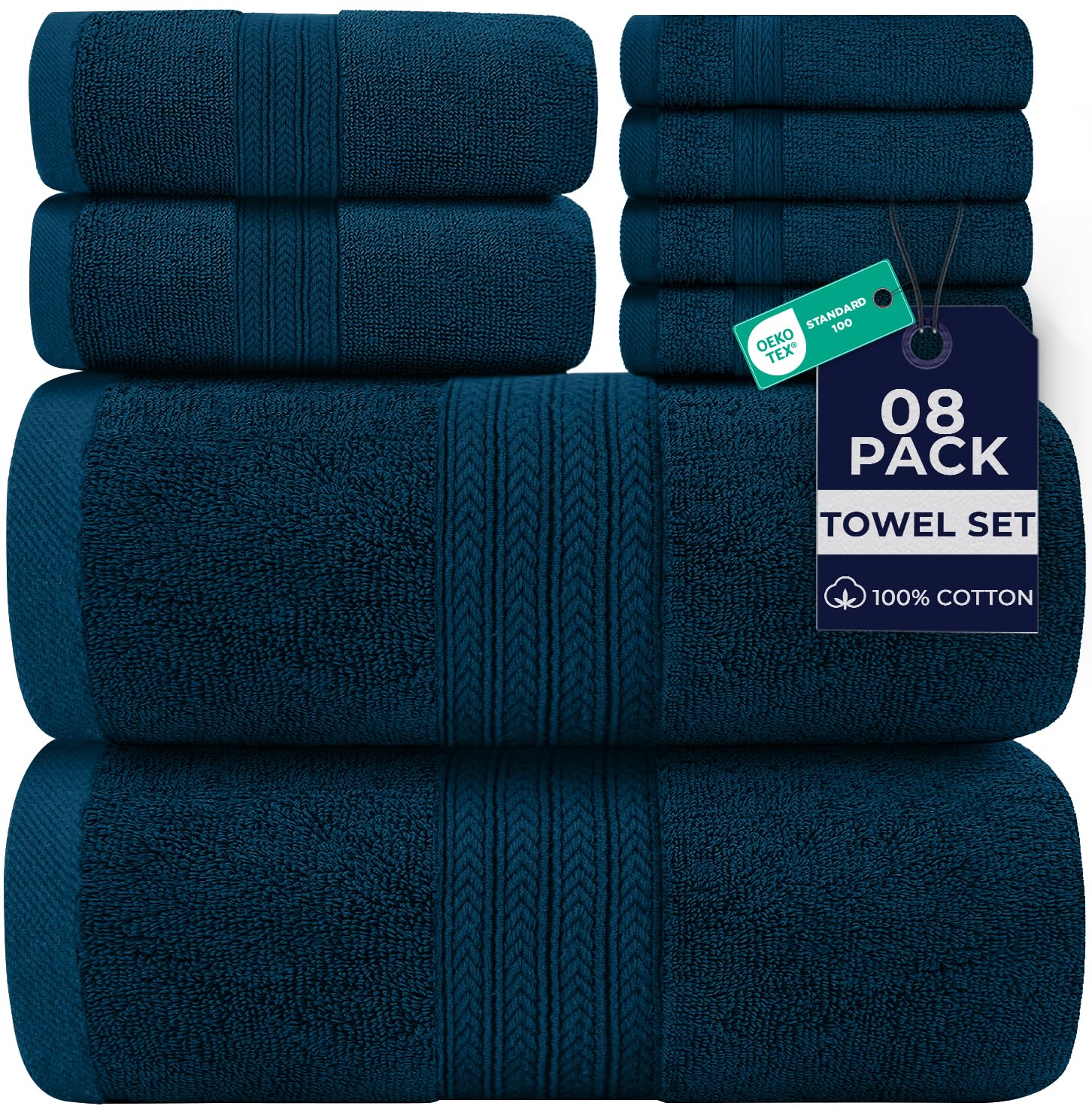 DAN RIVER 8 Piece Luxury Bath Towels for Bathroom, Towel Set, Blue Opal