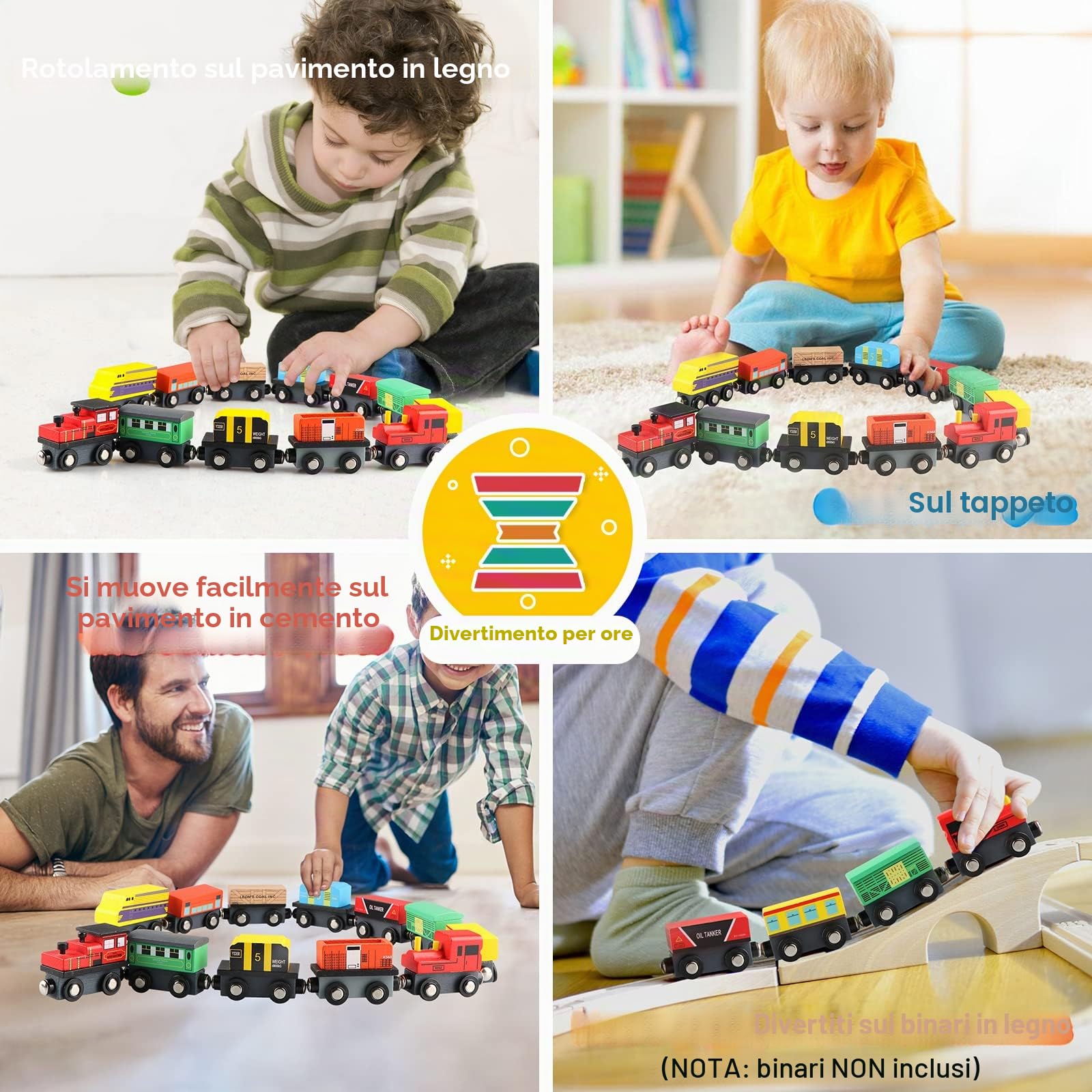 Jacootoys Set Trenino Magnetico in Legno con Scatola Portaoggetti (12 pezzi) Veicoli Educativi Automobili Motori per Ragazzi Ragazze 3 + Anni