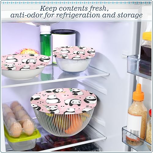 Miniatura 7 de Panda - 5 fundas elásticas reutilizables para tazones para almacenamiento de alimentos, tapas de tela elástica con 5 tamaños diferentes de tapas de