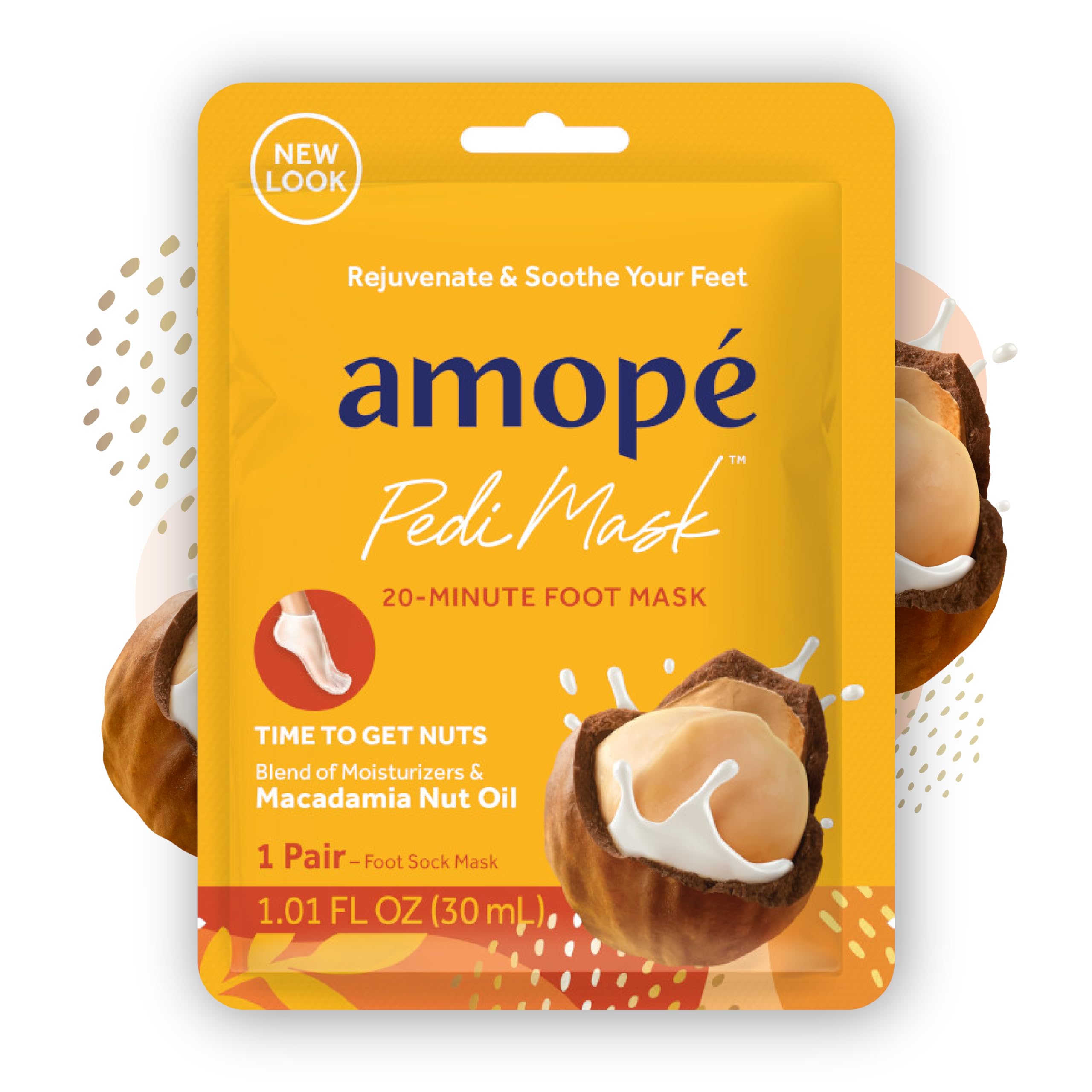 Amopé Pedi Mask 20-Minute Foot Mask, Intensely Moisturizing Socks, Self-Care, Time to Get Nuts with Macadamia Nut Oil, Urea & Vitamin Complex for Long Lasting Hydration, 3 pair (Packaging May Vary)