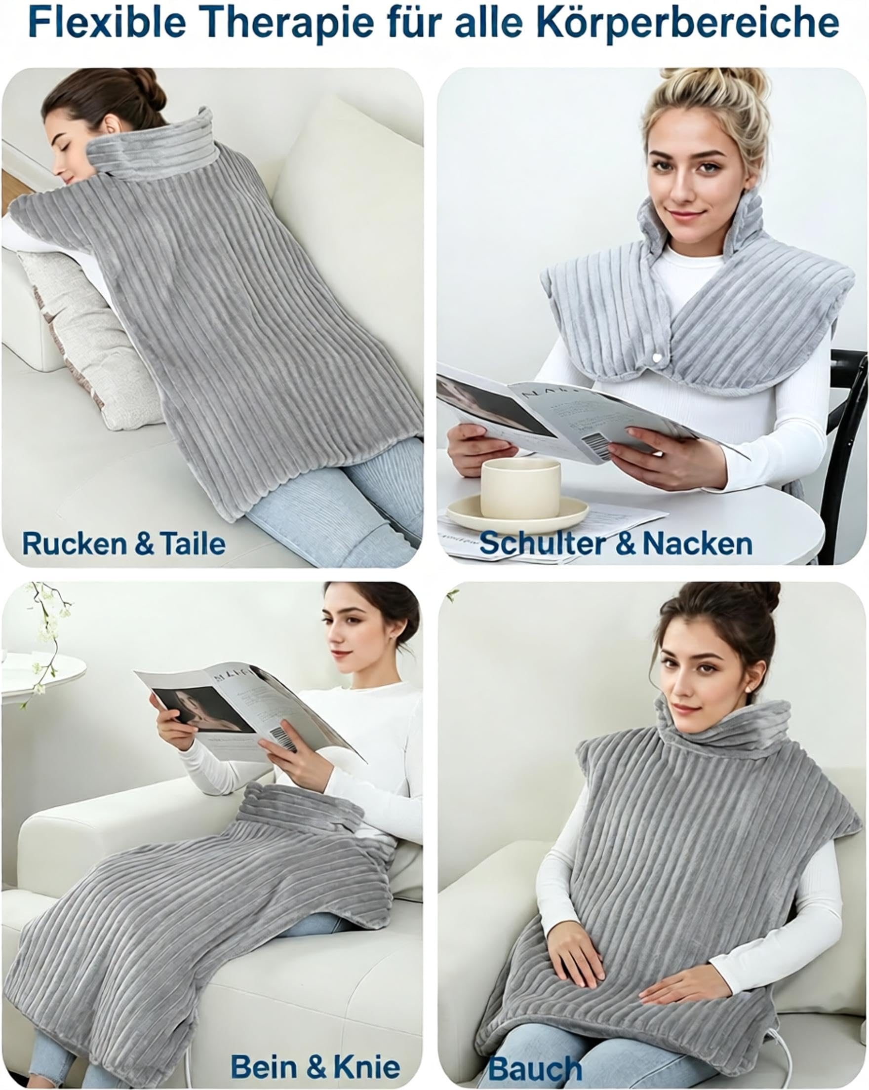 Dowin Heizkissen mit Vibrationsmassage 60x100cm Für Rücken Schulter Nacken | Elektrisch Wärmekissen mit Abschaltautomatik, Electric Heating Pad mit Taillenriemen, Rückenwärmer, Maschinenwaschbar