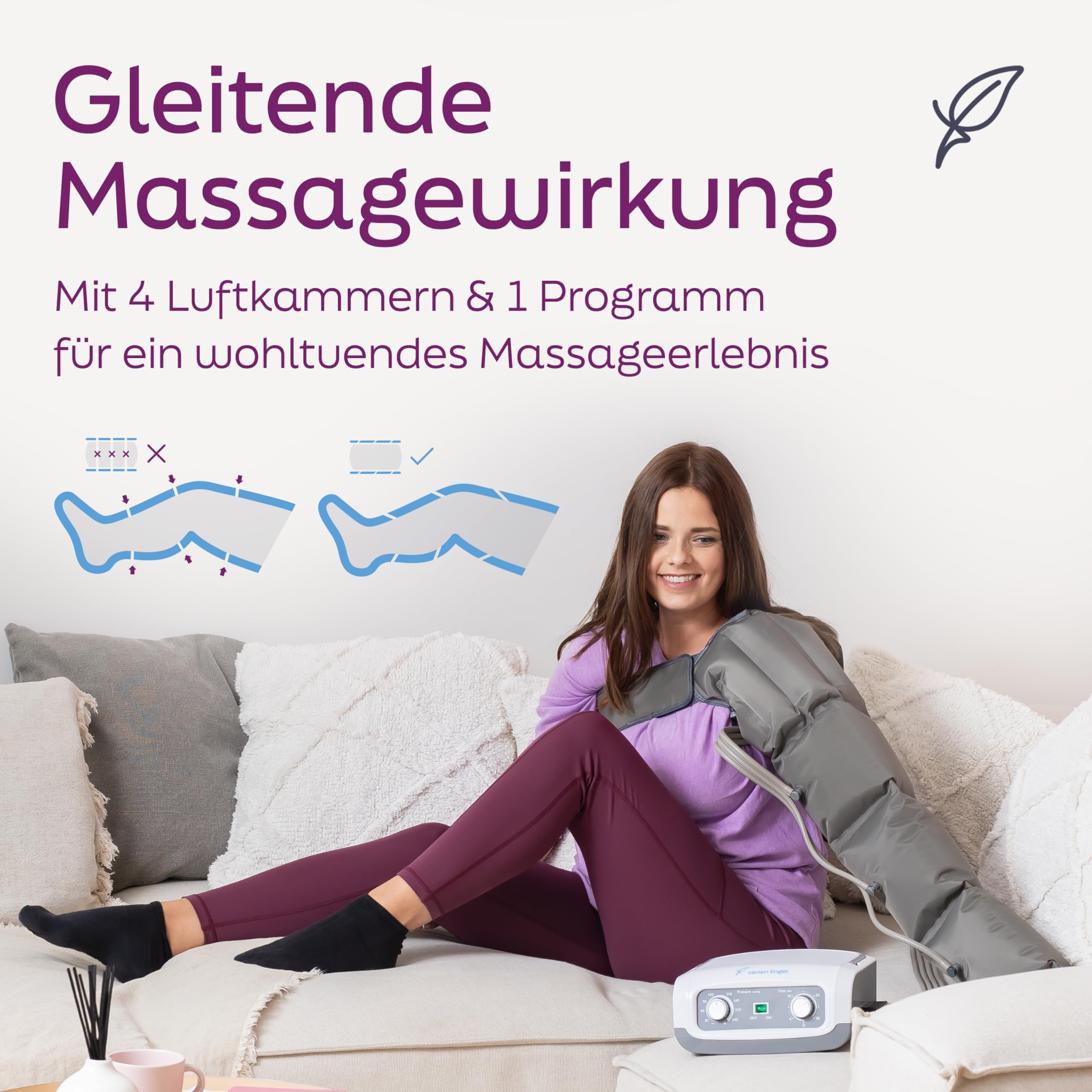 Venen Engel 4 Basic mit Armmanschette 4 Luftkammern 1 Massageprogramm fördert die Durchblutung Arm Massagegerät - Gegen Wassereinlagerungen - ergänzend zur manuellen Lymphdrainage