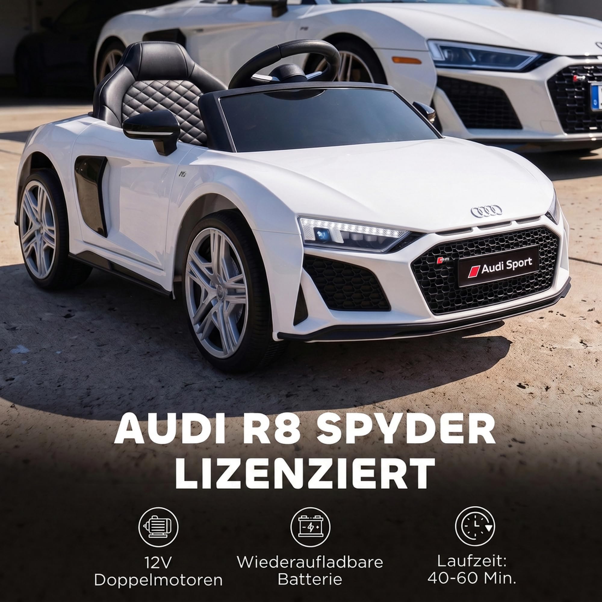 AIYAPLAY Kinder Elektroauto Audi R8 12V Kinderauto Fernbedienung Weiß