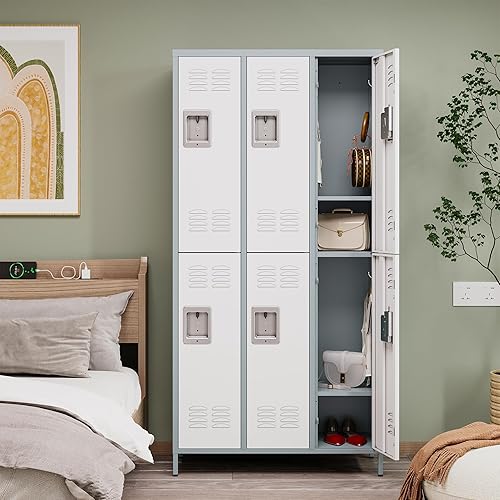 Vista 172 de Armario de metal con 4 puertas, casilleros de 71 pulgadas para empleados, armario de almacenamiento de acero, armario con cerradura para escuela