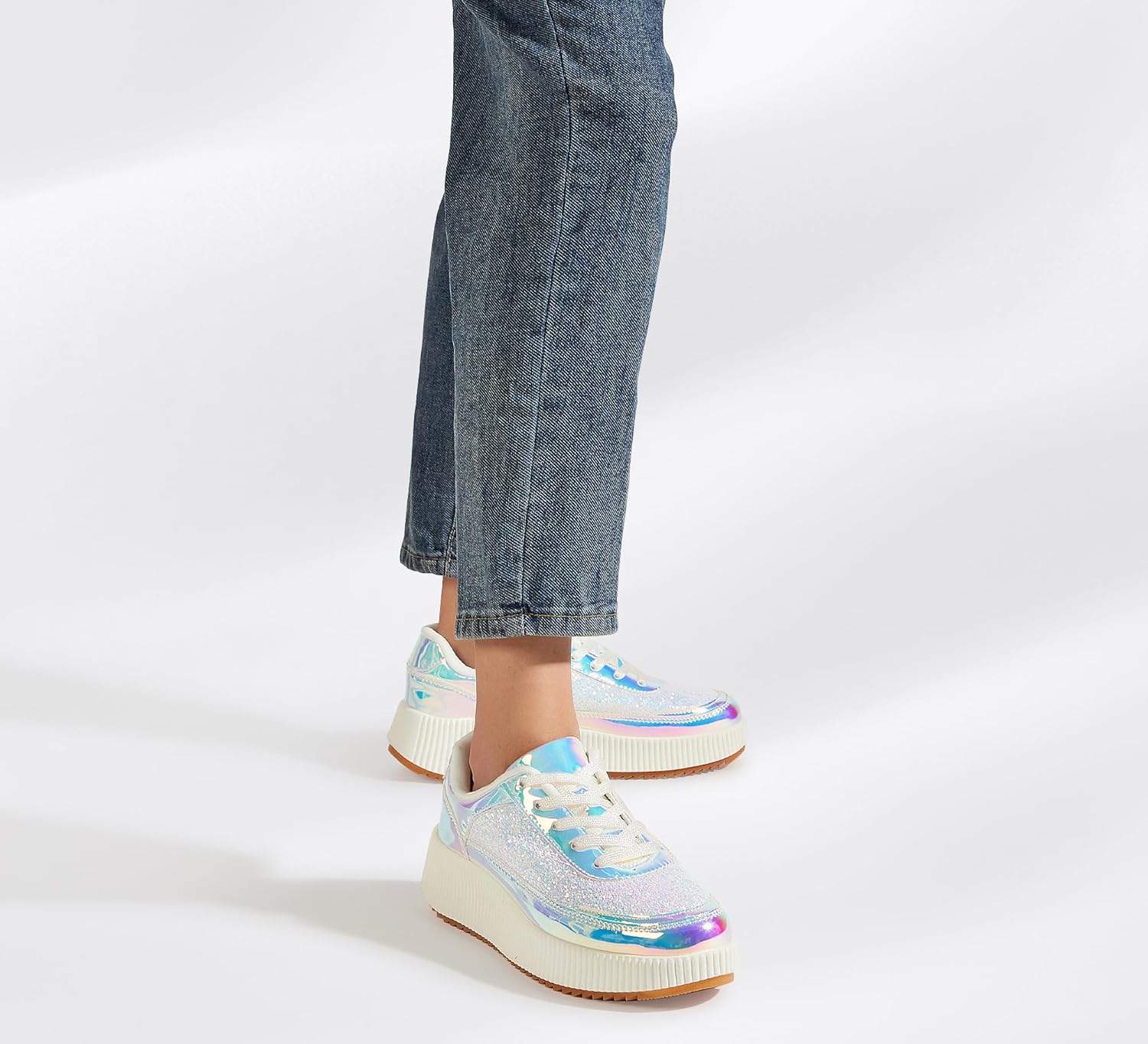 LUCKY STEP Women's Platform Sneakers Rhinestone Fashion Chunky Casual Sparkly Retro Braided Walking Shoes - Image 2