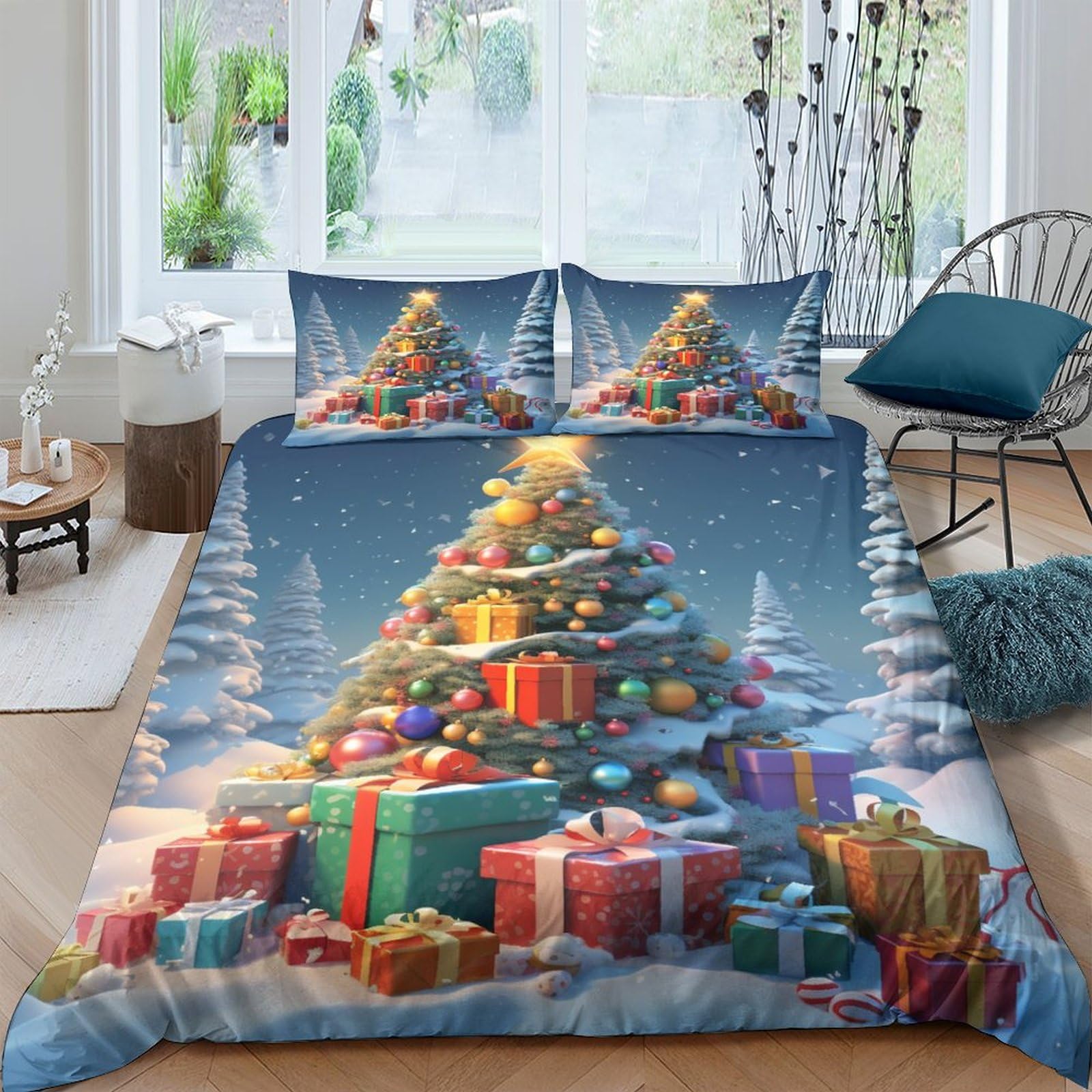 Housse de couette sapin de Noël pour ambiance chalet d'hiver