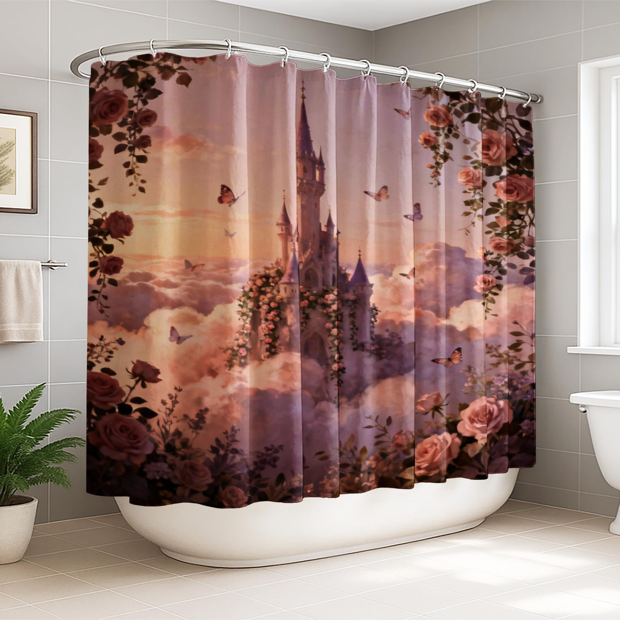 Rideau de douche extra large anti-fuite d'eau Castle en tissu imperméable pour bain