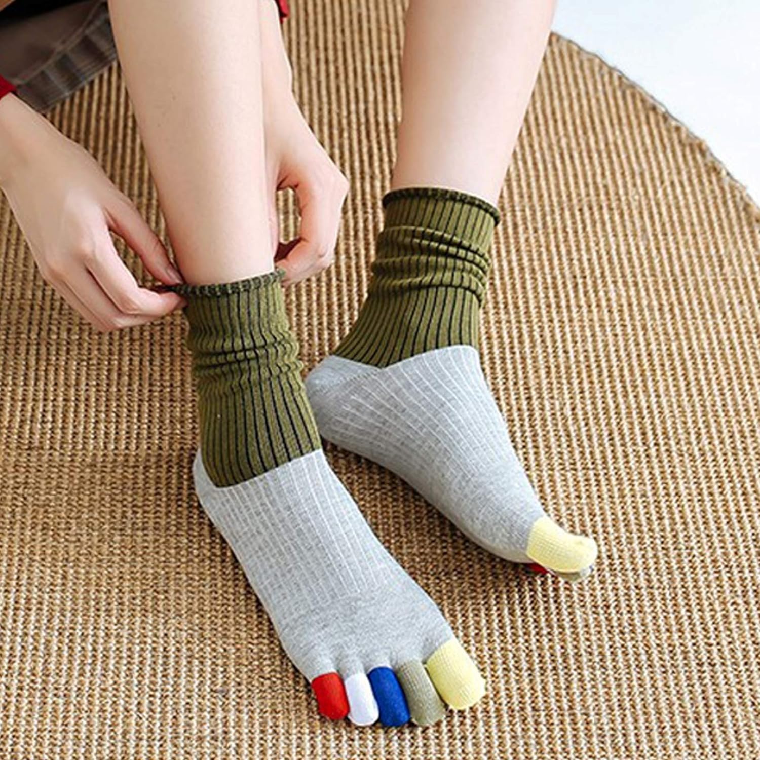 Calcetines de Cinco Dedos para Mujer Calcetines de Algodón con Diseño de Gato Lindo Calcetines de Tripulación Novedad, Calcetines Divertidos de Dibujos Animados de Animales Lindos para Niñas