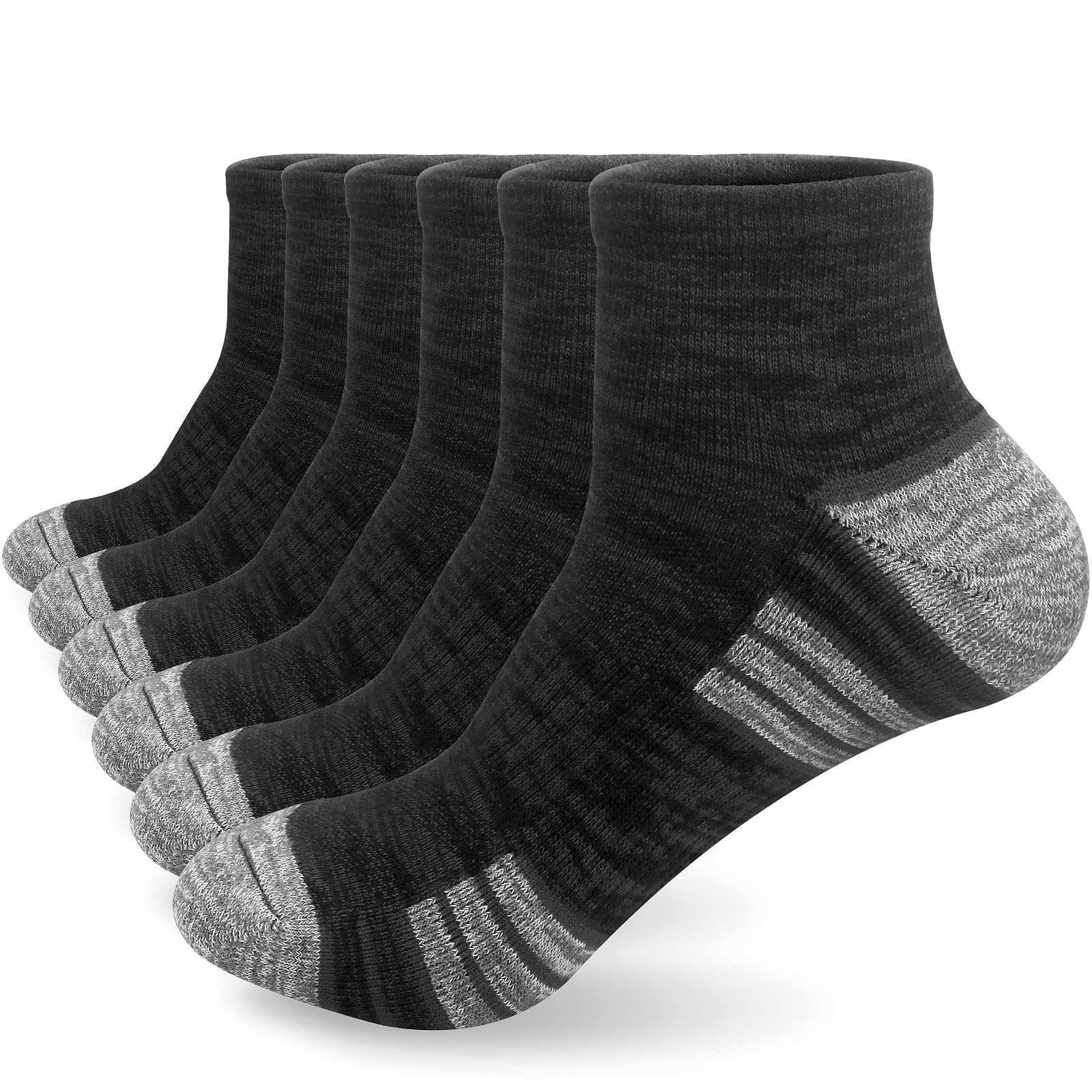 ouhos White Black Running Trainer Sports Walking Ankle Socks for Women 4-7, 3 Pairs Ladies Cushioned Anti Blister Non Slip Hiking Support Cotton Socks