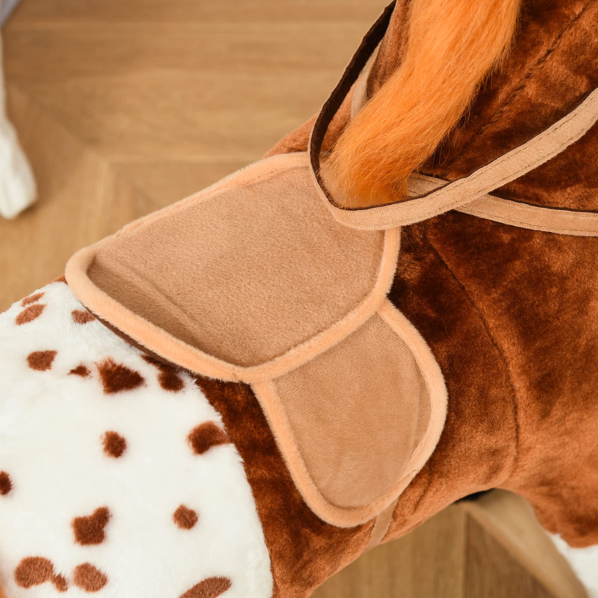 HOMCOM Cavallo a Dondolo in Legno con Suono Animale Regalo Giocattolo per i Bambini, 74 x 28 x 65 cm, Marrone