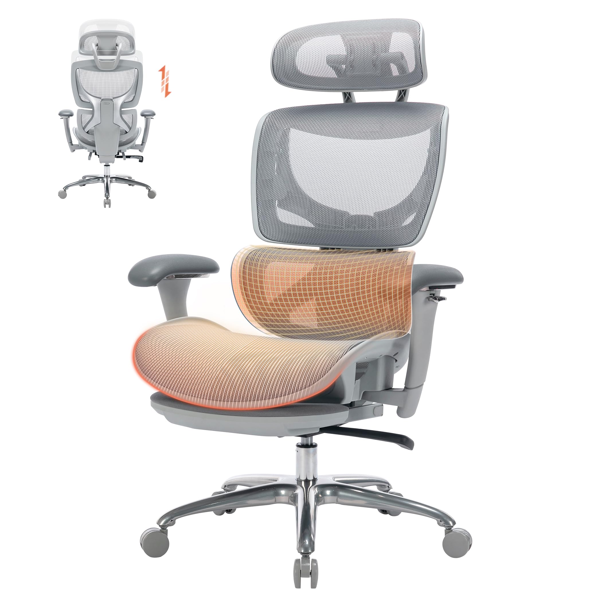 Ergonomic Mesh Executive Office Chair with Retractable Footrest High Back Computer Desk Chair with Adaptive Lumbar Support and