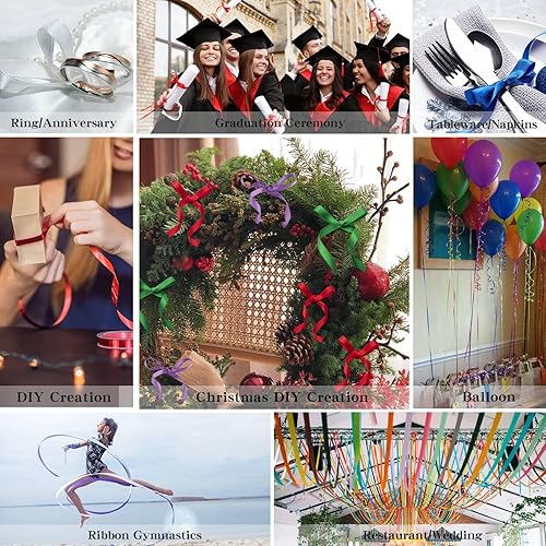 Miniatura 6 de Leyice Cinta de satén de 14 de pulgada, 100 yardas, cinta de tela de doble cara, rollo para envolver regalos y lazos para el pelo (verde vívido)