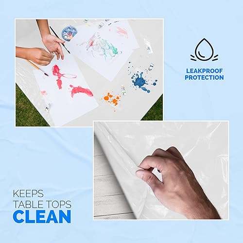 Miniatura 6 de LINPRO Paquete de 2 manteles de plástico, manteles desechables de 6 pies para fiestas y mesas plegables, impermeables, para exteriores, campamento,