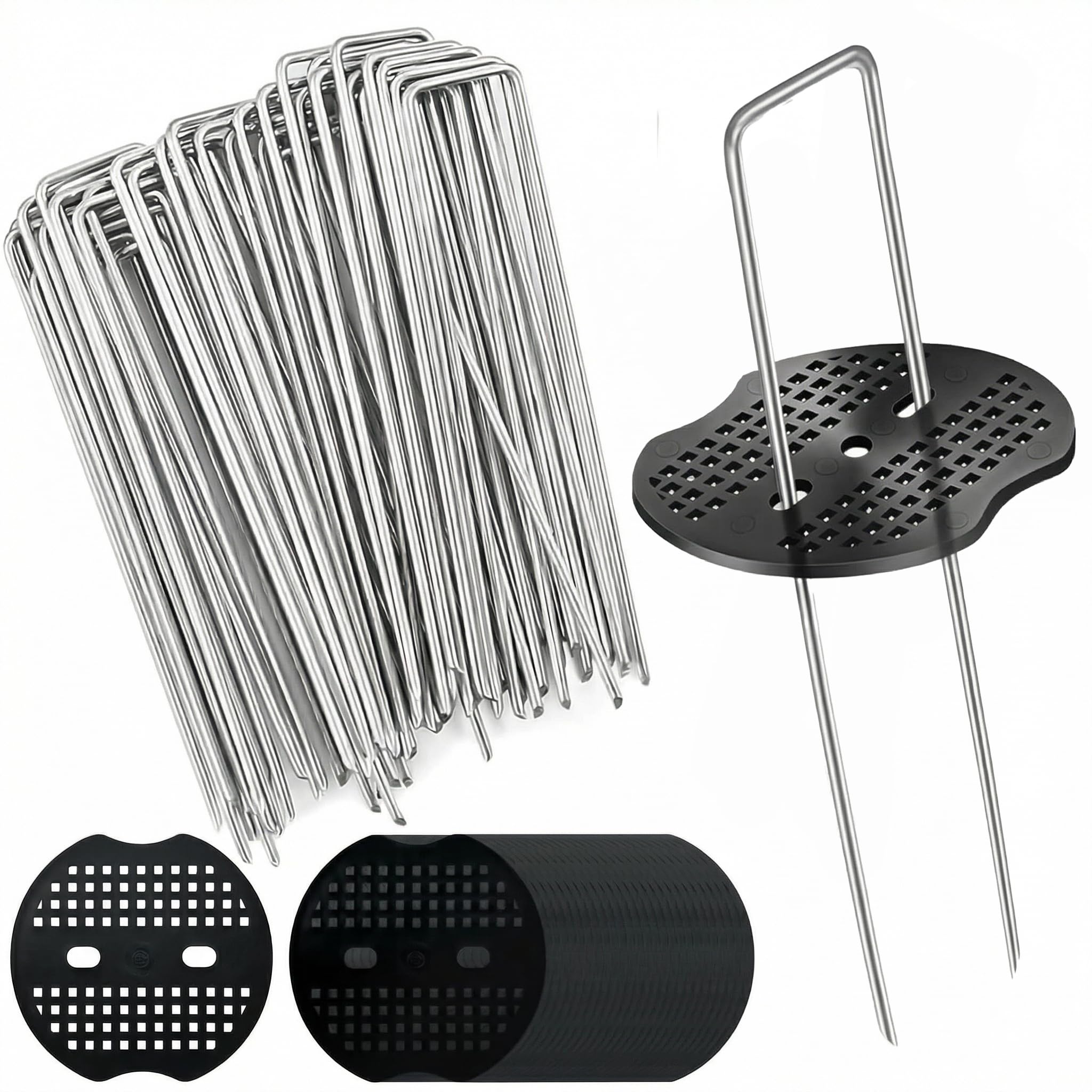 Ocynkowane kotwy gruntowe 150 × 40 × 2,5 mm, 50 sztuk haków ziemnych z 50 podkładkami, ochrona przed rdzą, do włókniny ogrodowej, włókniny przeciw chwastom i folii do mulczowania