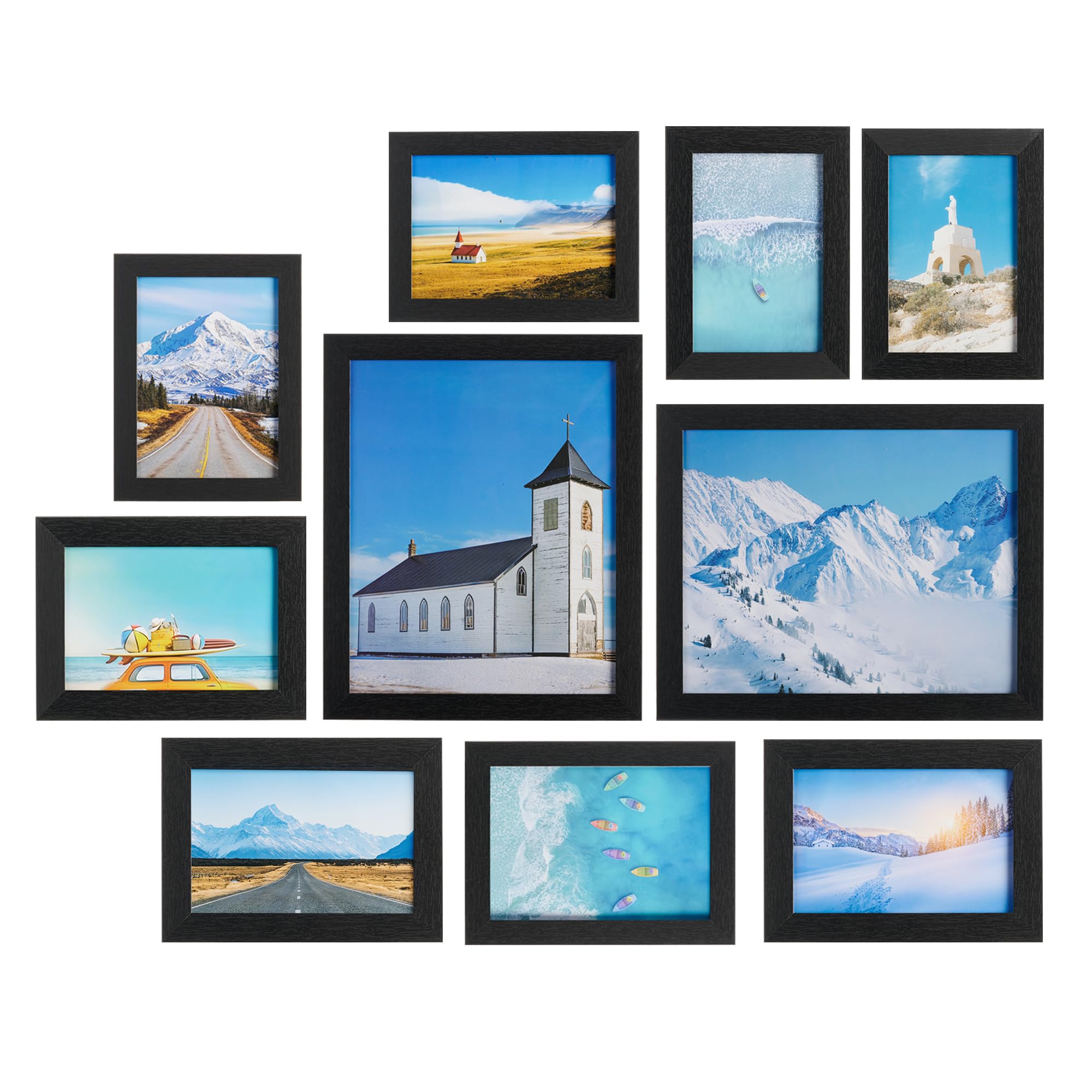 10 Pack Picture Frames Collage Wall Decor, Picture Frame Set with Two 8x10, Four 5x7, and Four 4x6, Gallery Wall Frame Set, Hanging or Tabletop Display, Clear Glass，Black ZXK001H