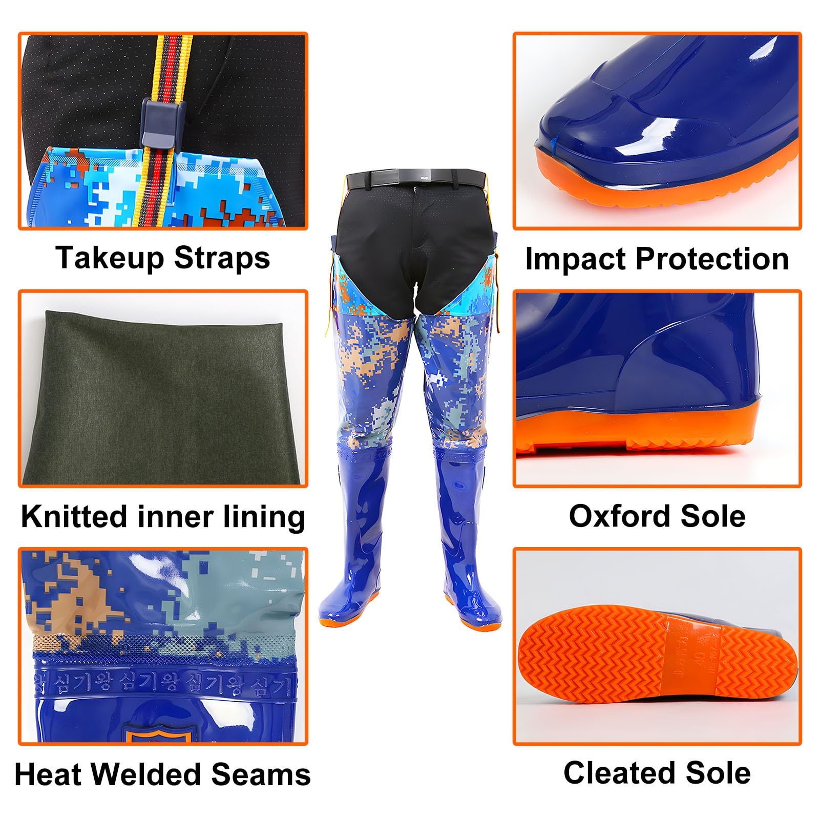 Hip Waders Wodery Wędkarskie Blue Camo, Odporne Na Olej, Z Mocniejszym Uchwytem, ​​do Brodzenia I Wydobywania Piasku