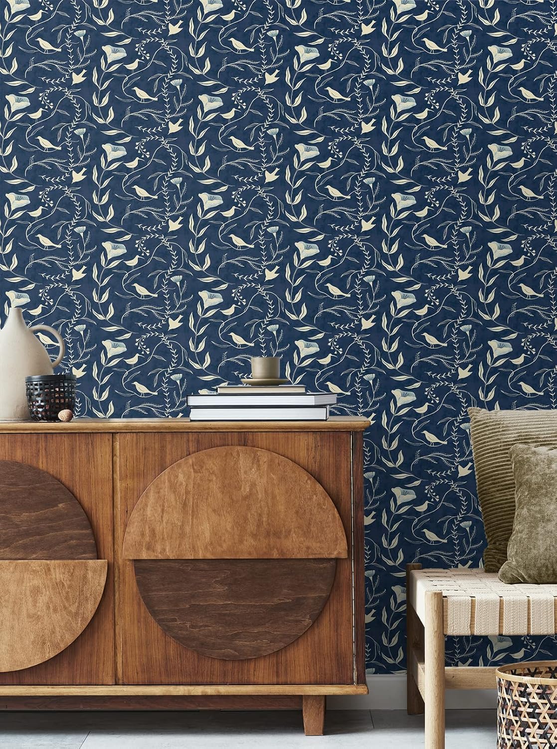 Elana Gabrielle Birdsong Floral Peel and Stick Wallpaper, 30.75 Sq Ft Coverage (Baltic Blue)