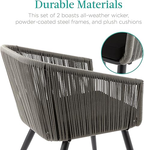 Miniatura 5 de Best Choice Products Juego de 2 sillas de comedor de patio, asientos al aire libre para patio trasero, junto a la piscina, balcón con diseño de