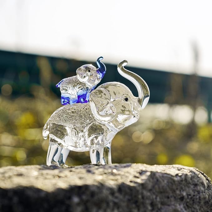 Figuras de elefantes de cristal madre e hijo, decoración, regalo miniatura 7