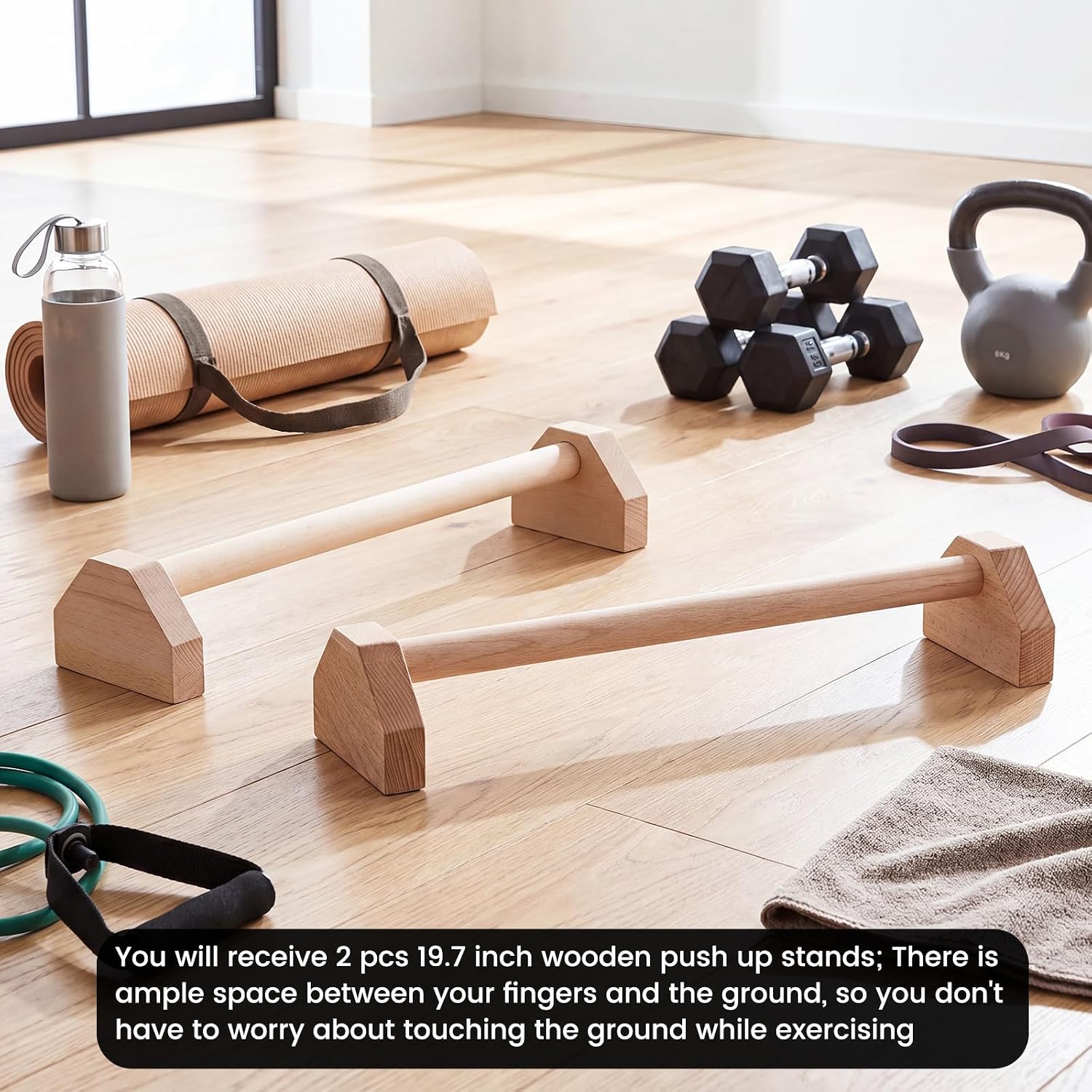 Silipull 2 Pcs Wooden Parallettes Bars Push up Stands 15.7/19.7 Inch Push up Bars Calisthenics Equipment Non Slip Base Solid Portable Exercise Home Workout Equipment for Strength Training