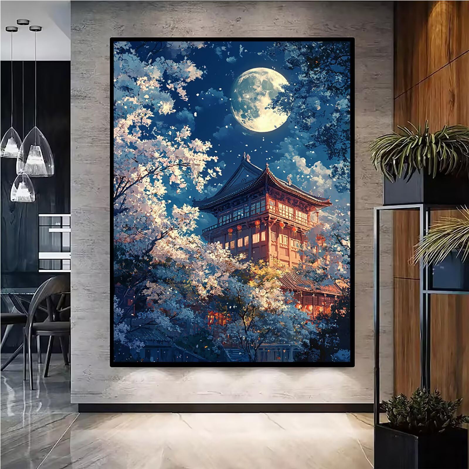 Diamond Painting Kit Completo, Diamond Painting Piccola Città, 5D Pittura Diamante Kit Manualidades Adultos DIY Diamantini Crystal Art Disegni Ricamo a Punto Croce Artigianale,60x90cm Paesaggio j0-660