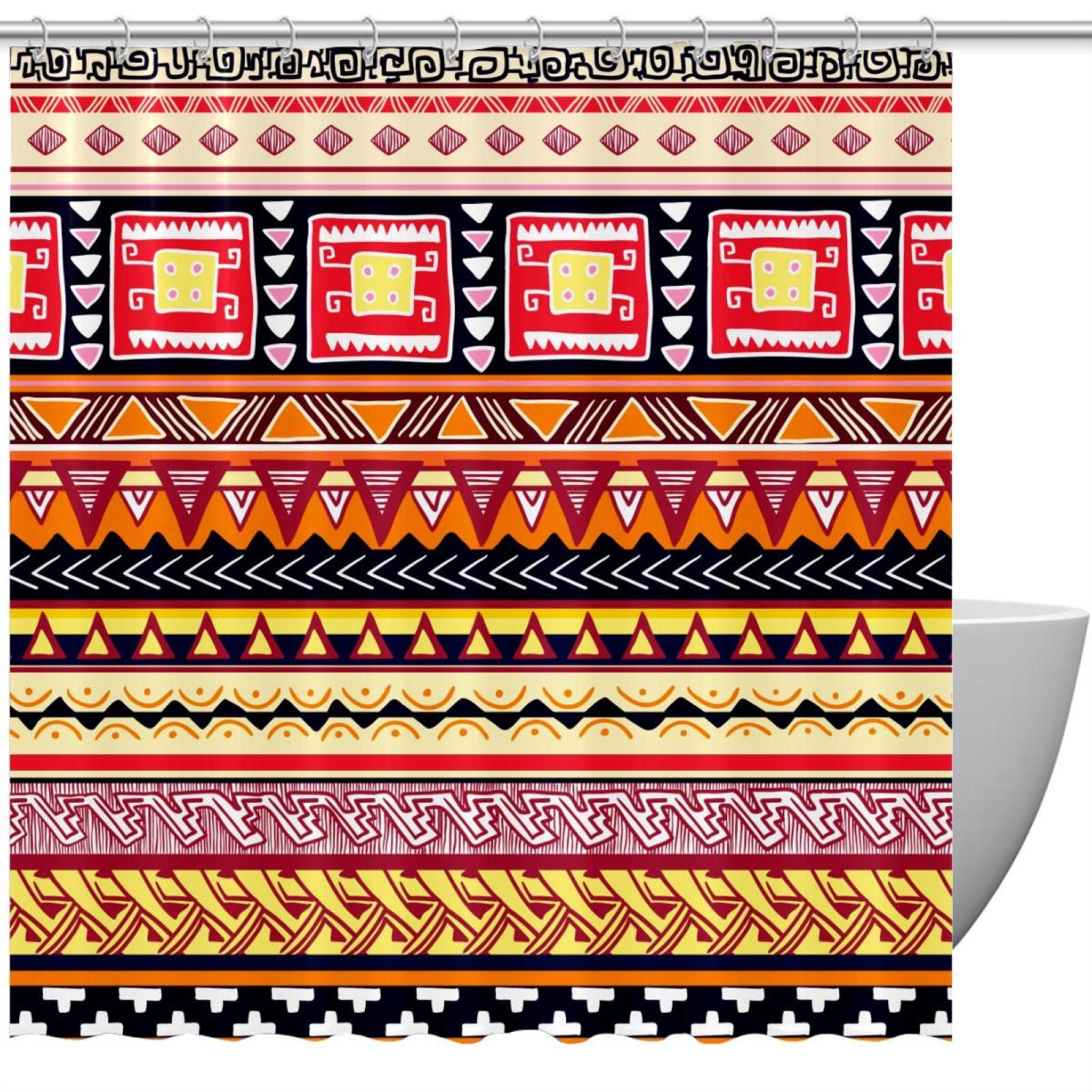 Rideau de douche rose bohème 150x180 cm avec 12 crochets pour baignoire