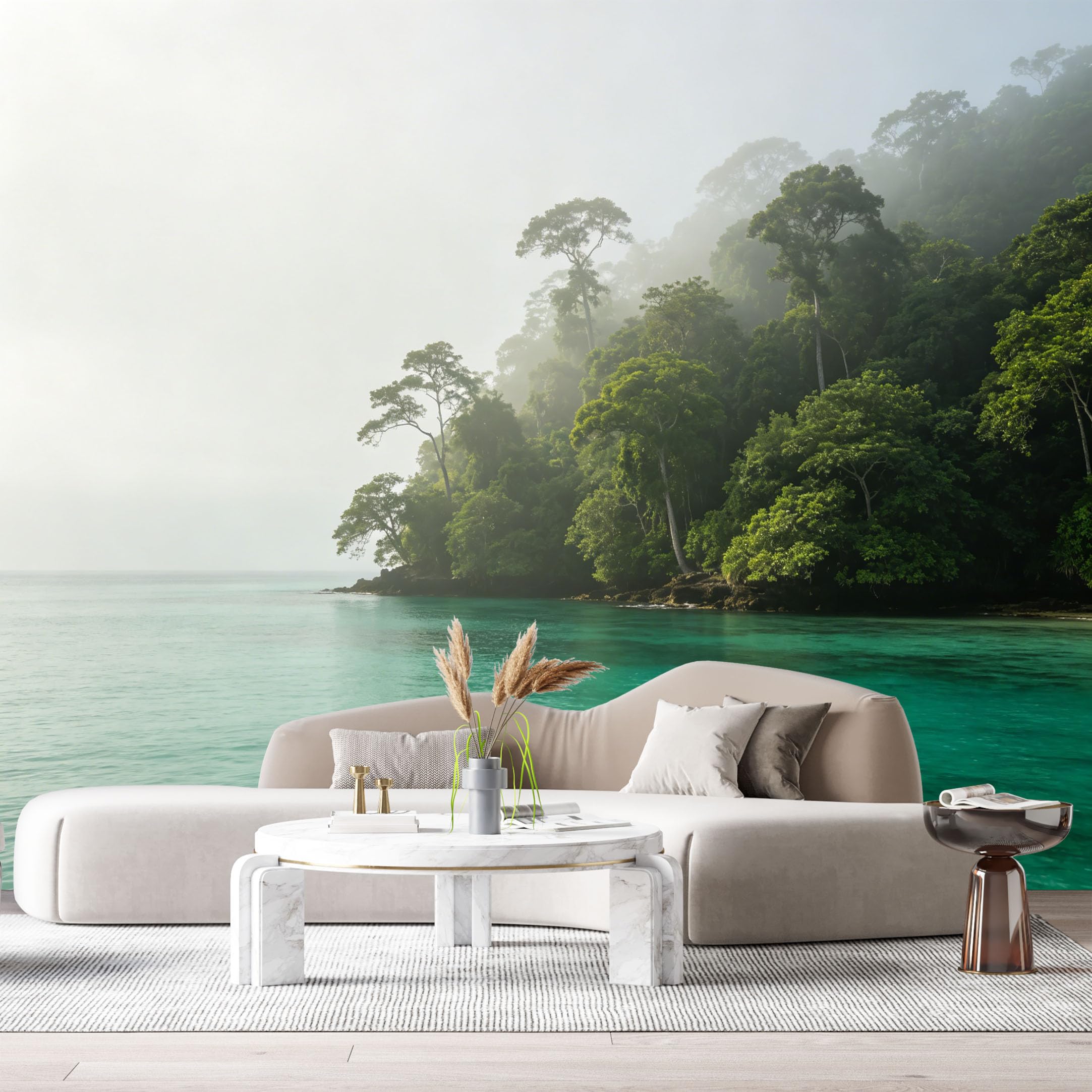 Custom Size Wall Murals Misty Tropical Forest Ocean Coastal Landscape SelfAdhesive Wall Fabric Removable Large Wallpaper for Photo Living Room Interior Decor