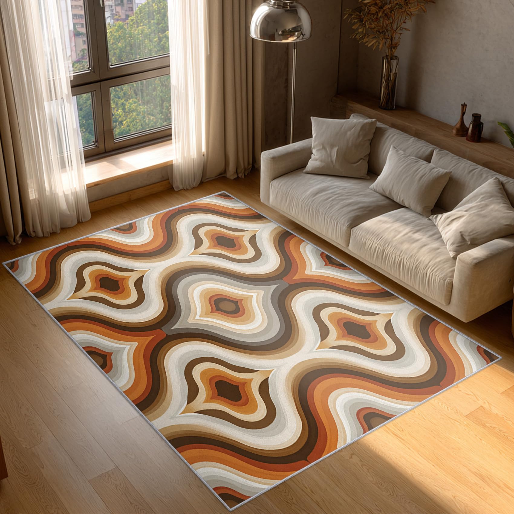 Tapis salon moderne milieu du siècle rétro années 60 70 poil court antidérapant 80x150cm