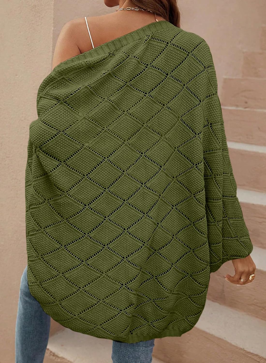 Sidefeel Women's Crochet Oversized Cardigan Sweaters Boho Long Batwing Sleeve Knit Open Front Shrugs Lightweight Sweater - Image 2