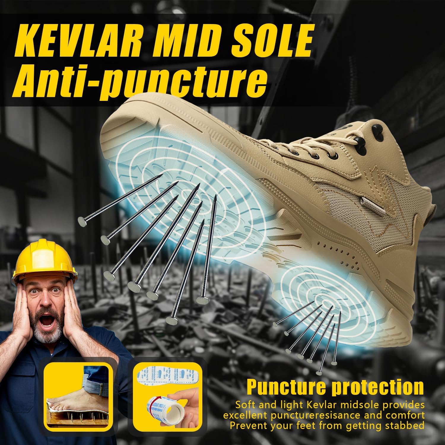 Work Boots for Men,Lightweight Breathable High Top Steel Toe Boots,Indestructible Steel Toe Shoes,Non Slip Safety Work Shoes. - Image 3